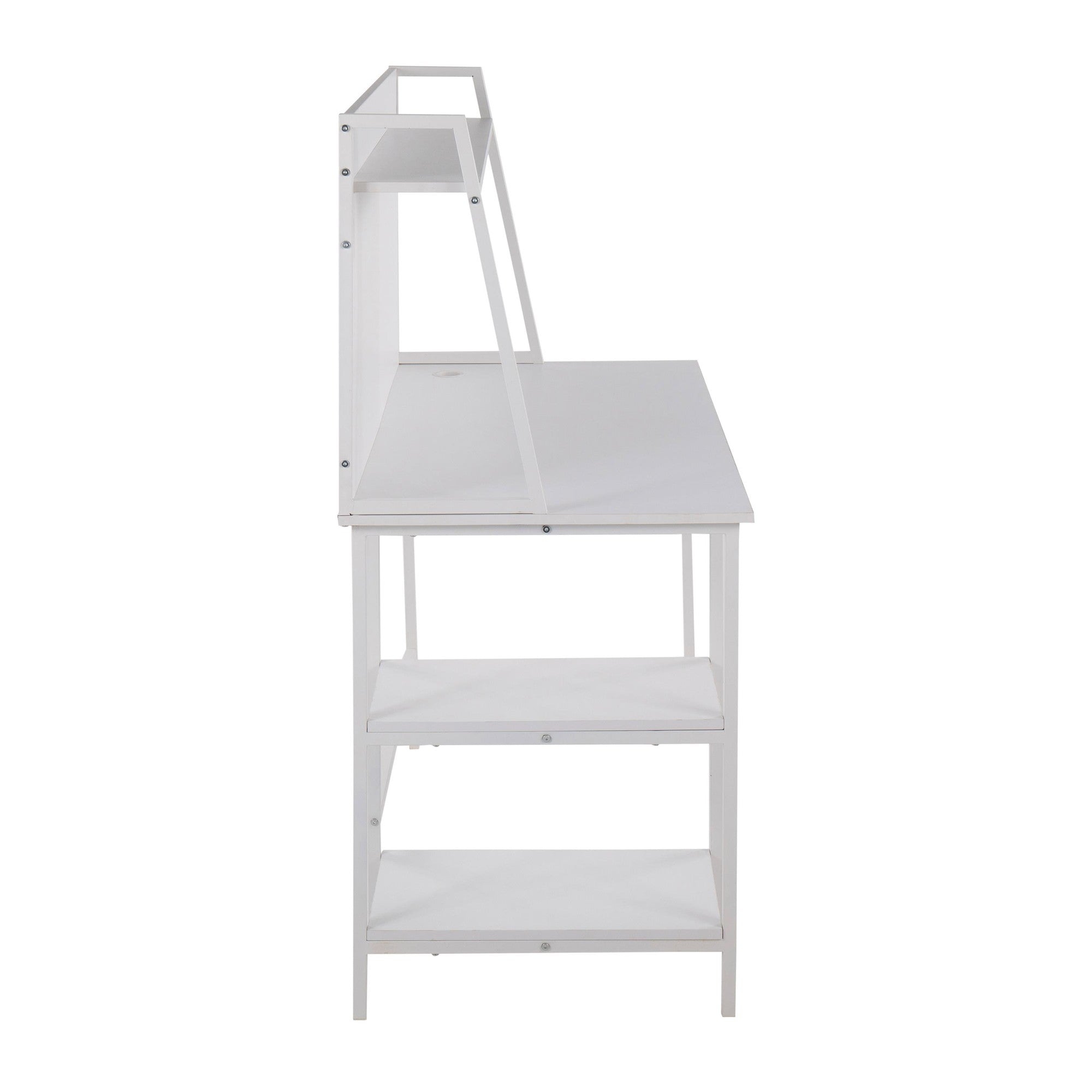 Geo Shelf Desk - White Steel, White MDF