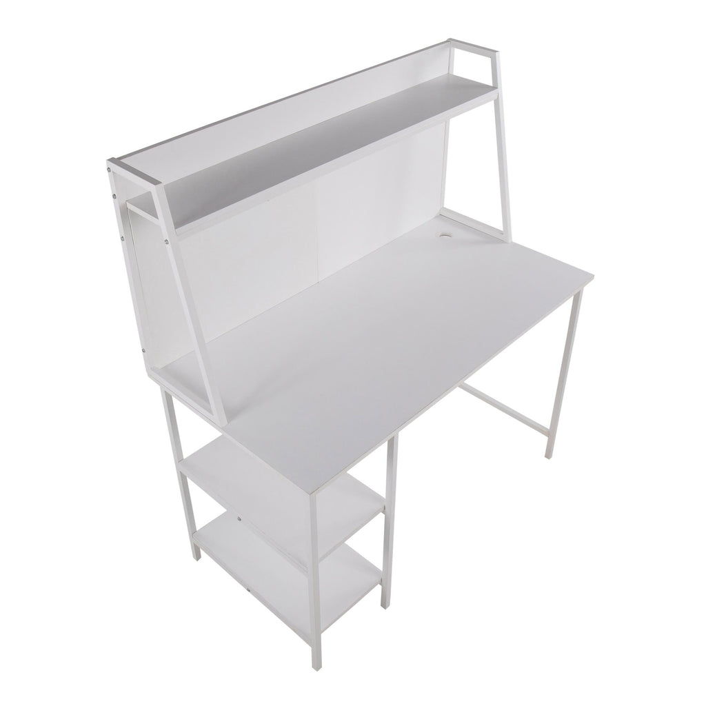 Geo Shelf Desk - White Steel, White MDF