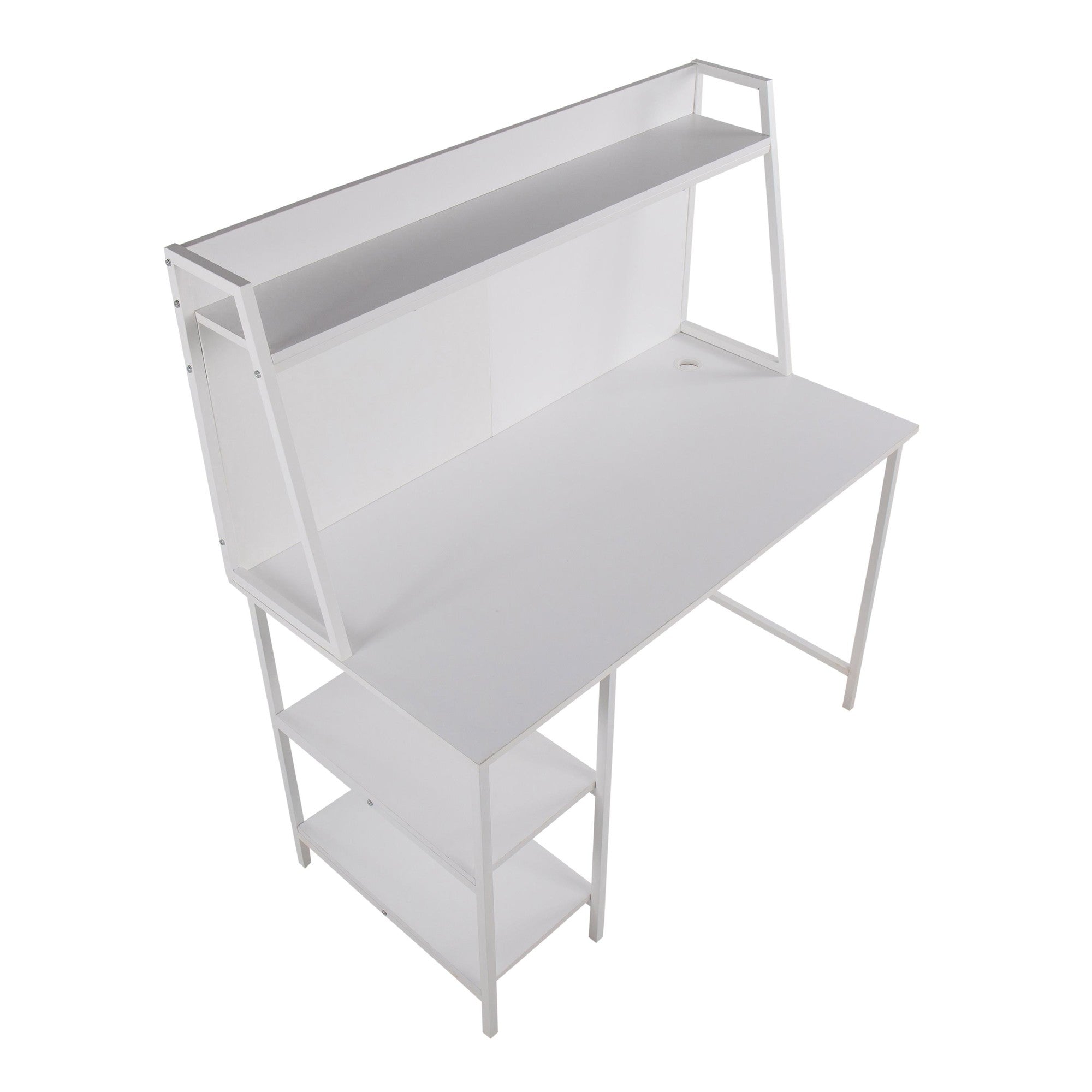 Geo Shelf Desk - White Steel, White MDF