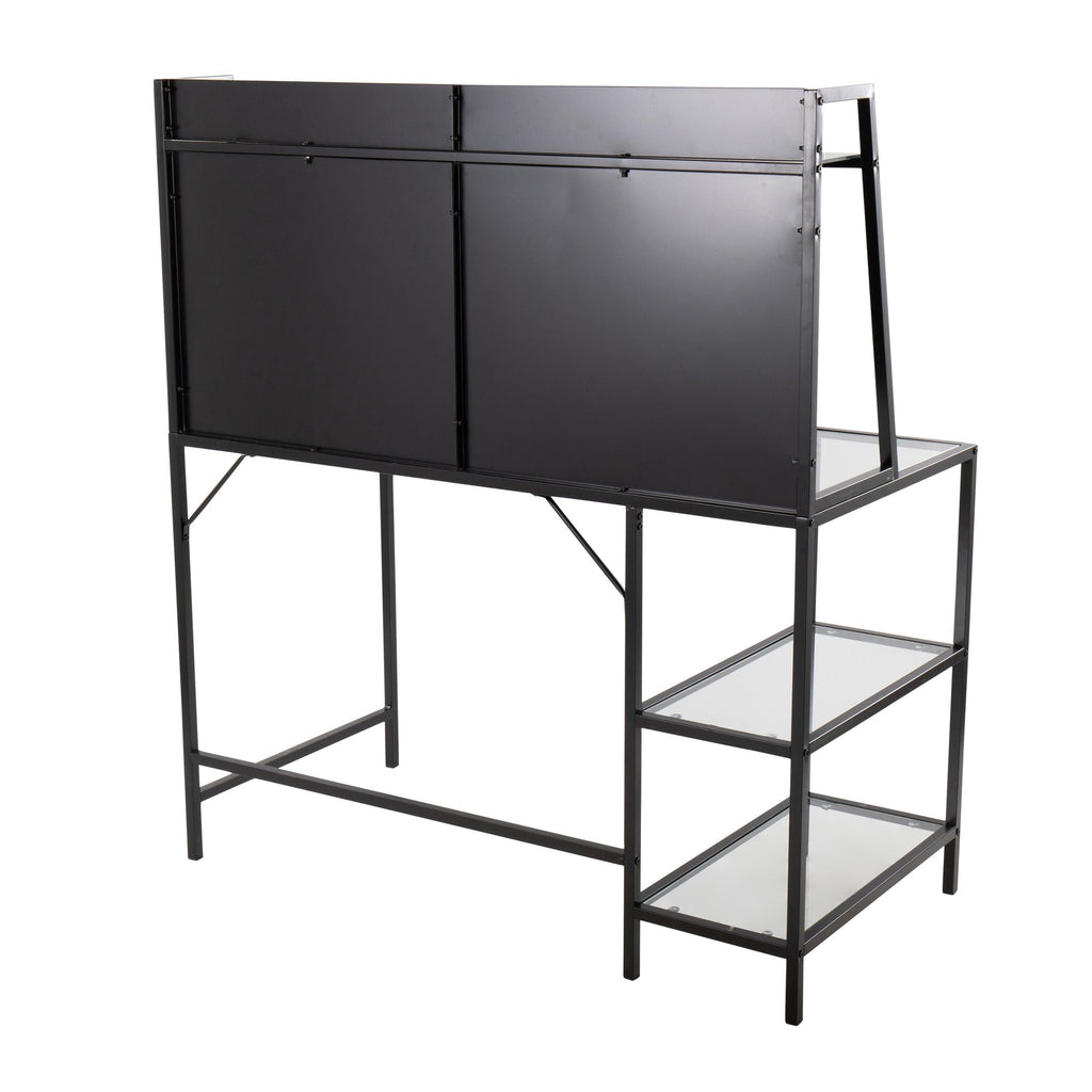 Geo Tier Desk - Black Metal, Clear Glass
