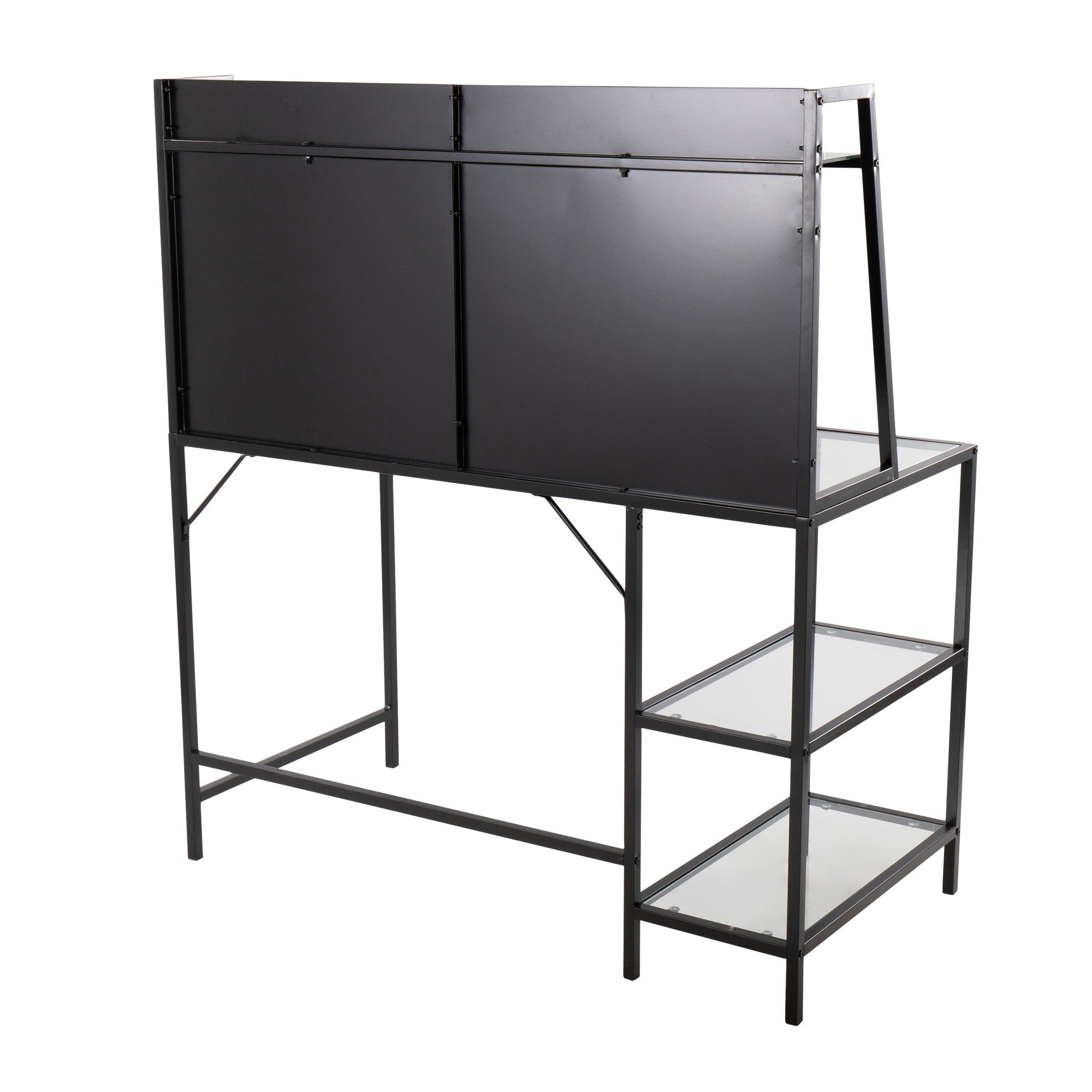 Geo Tier Desk - Black Metal, Clear Glass