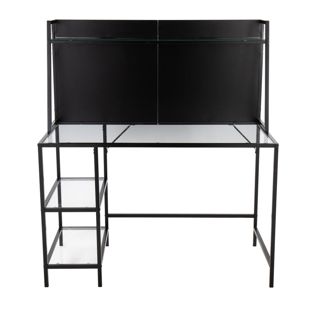 Geo Tier Desk - Black Metal, Clear Glass