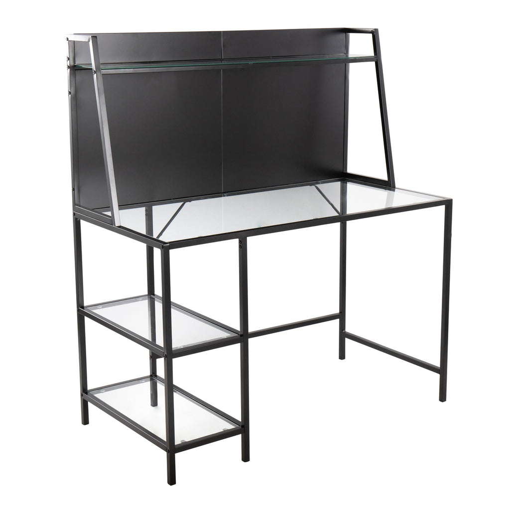 Geo Tier Desk - Black Metal, Clear Glass