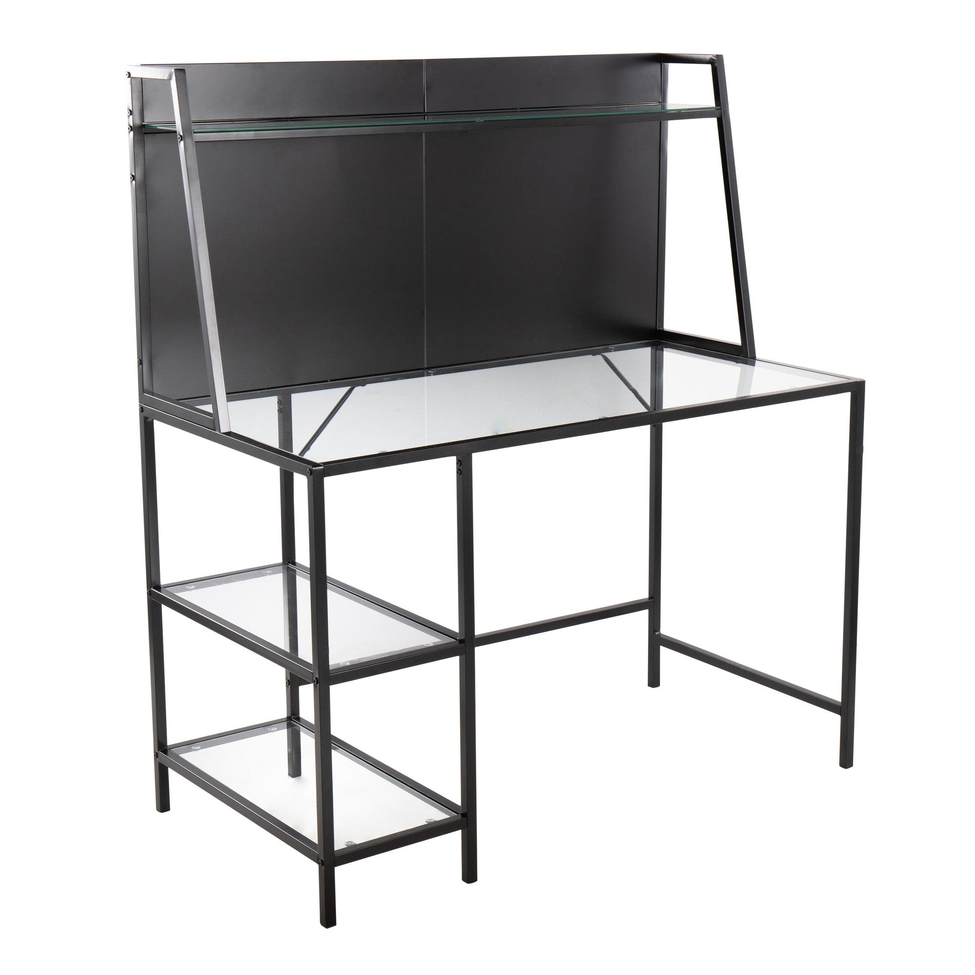 Geo Tier Desk - Black Metal, Clear Glass