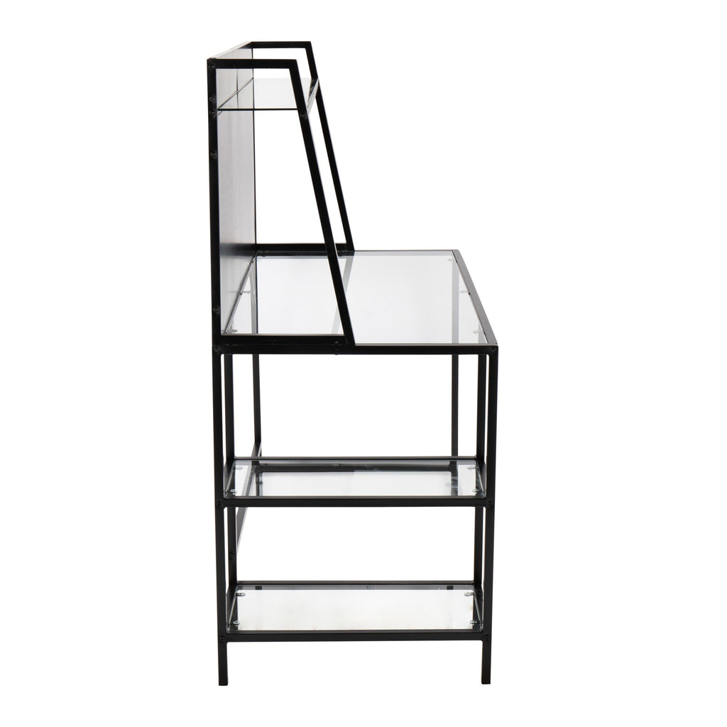 Geo Tier Desk - Black Metal, Clear Glass