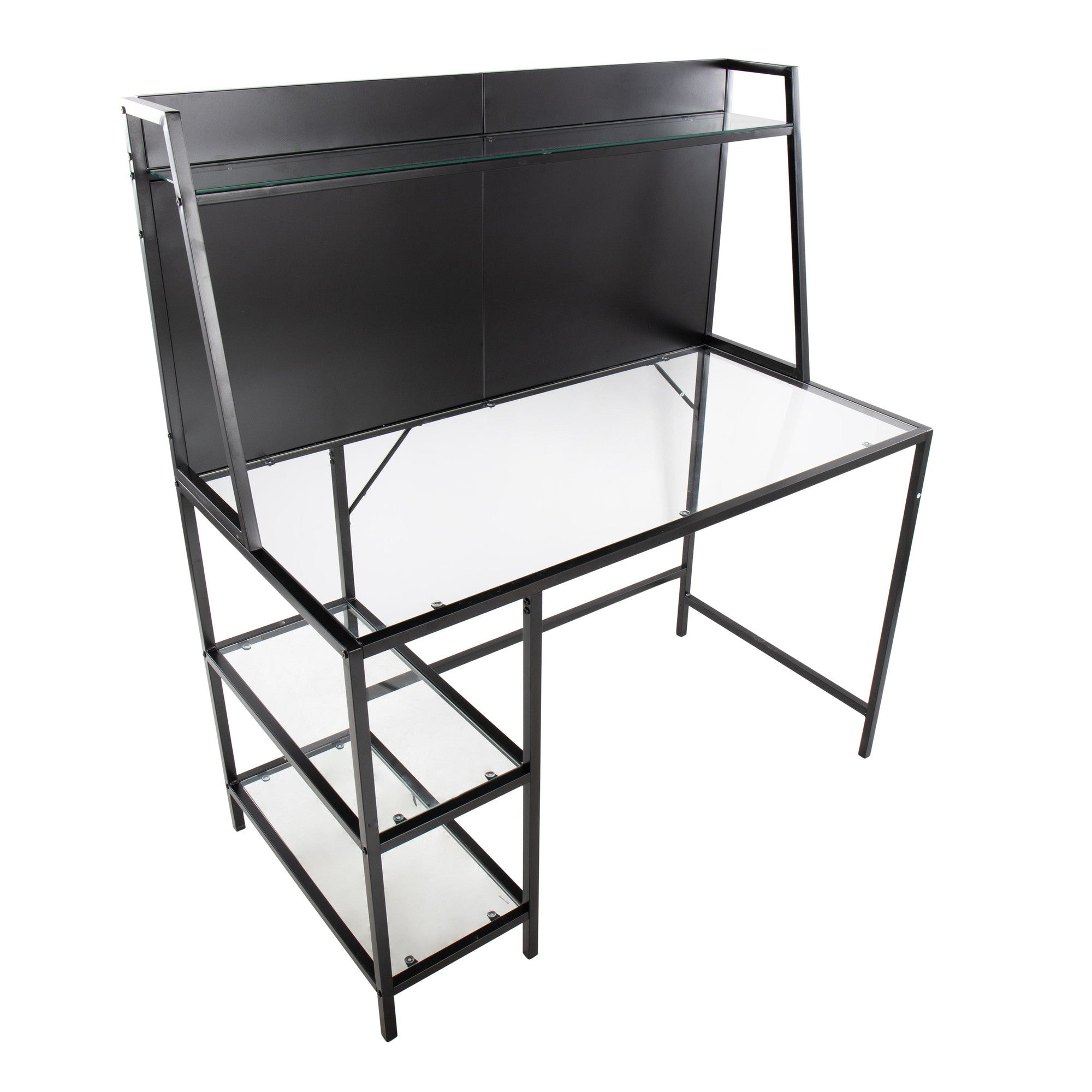 Geo Tier Desk - Black Metal, Clear Glass