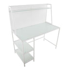 Geo Tier Desk - White Metal, Frosted Glass