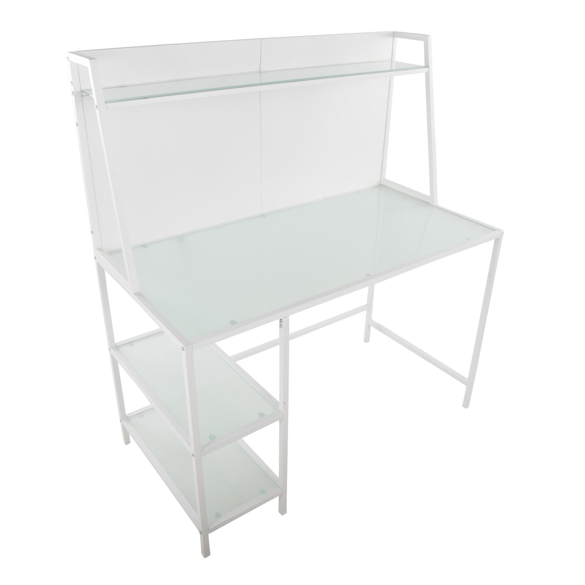 Geo Tier Desk - White Metal, Frosted Glass