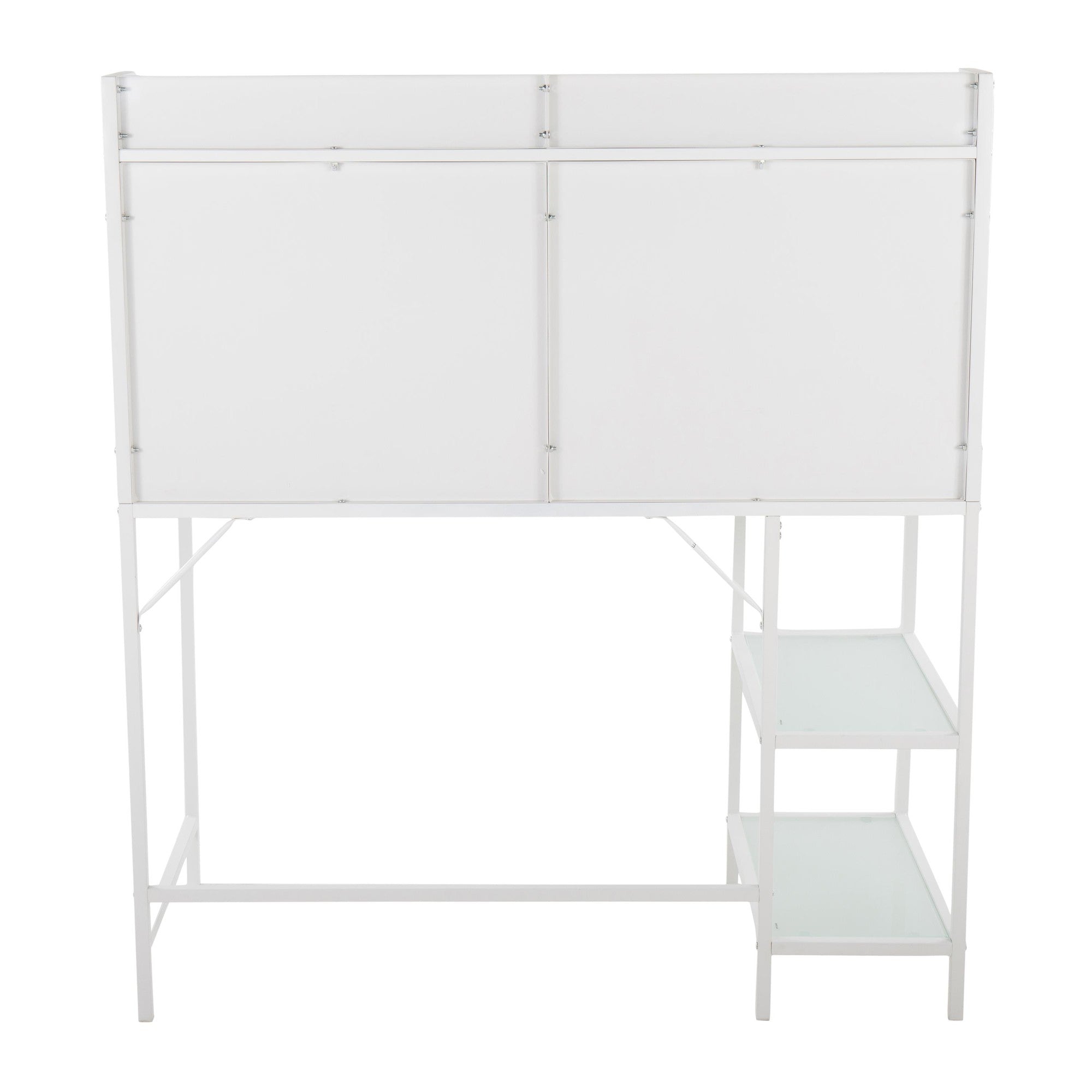 Geo Tier Desk - White Metal, Frosted Glass