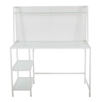 Geo Tier Desk - White Metal, Frosted Glass