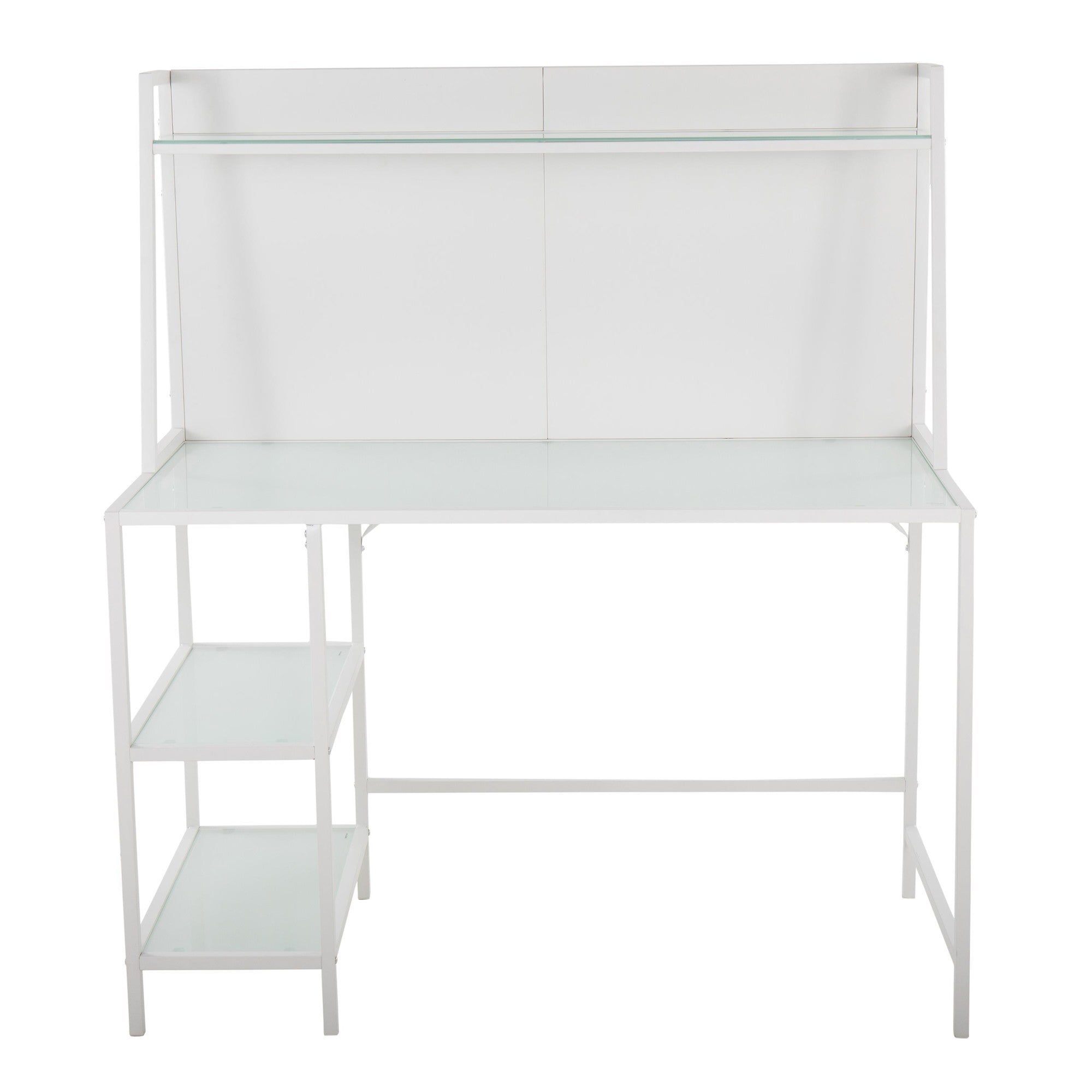 Geo Tier Desk - White Metal, Frosted Glass