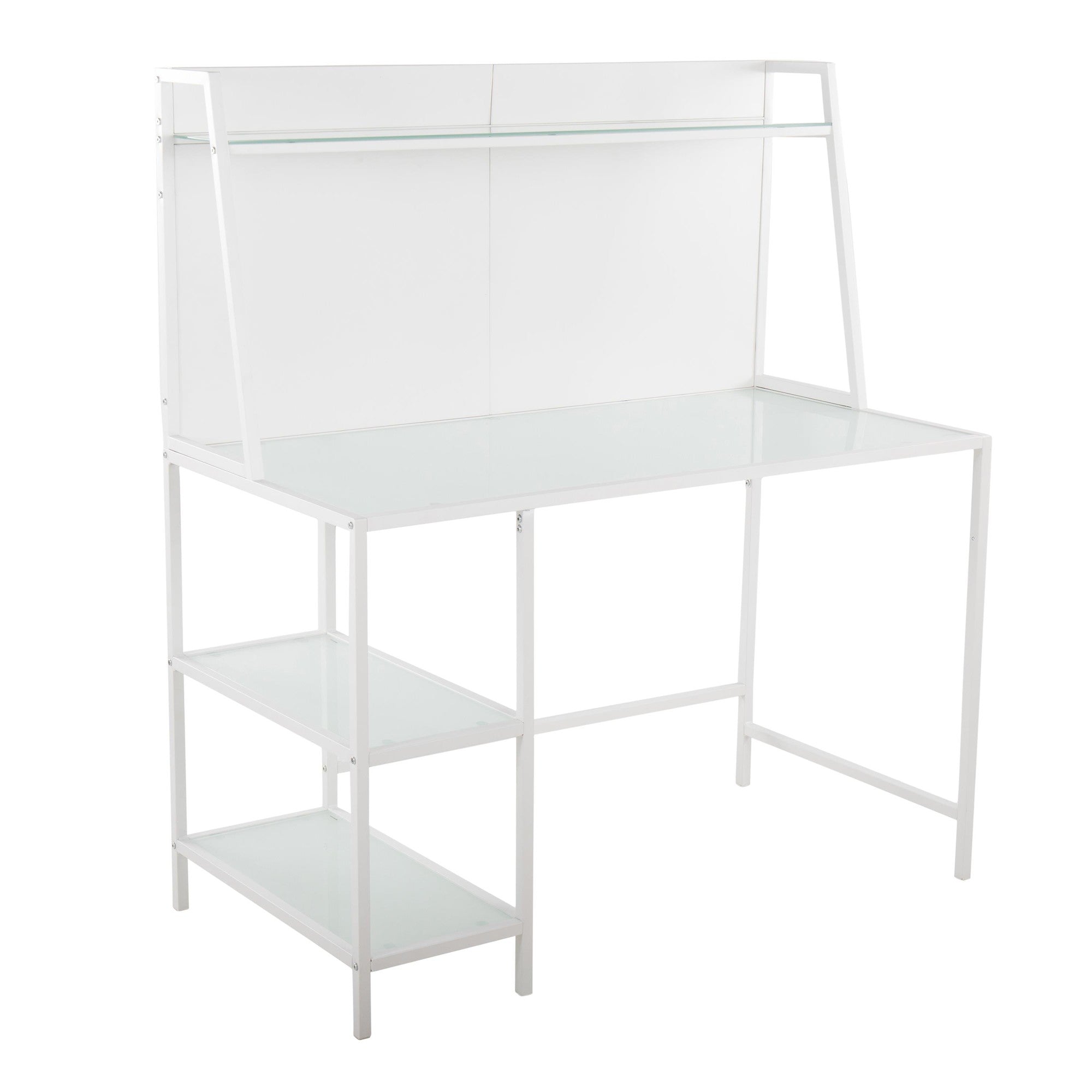 Geo Tier Desk - White Metal, Frosted Glass