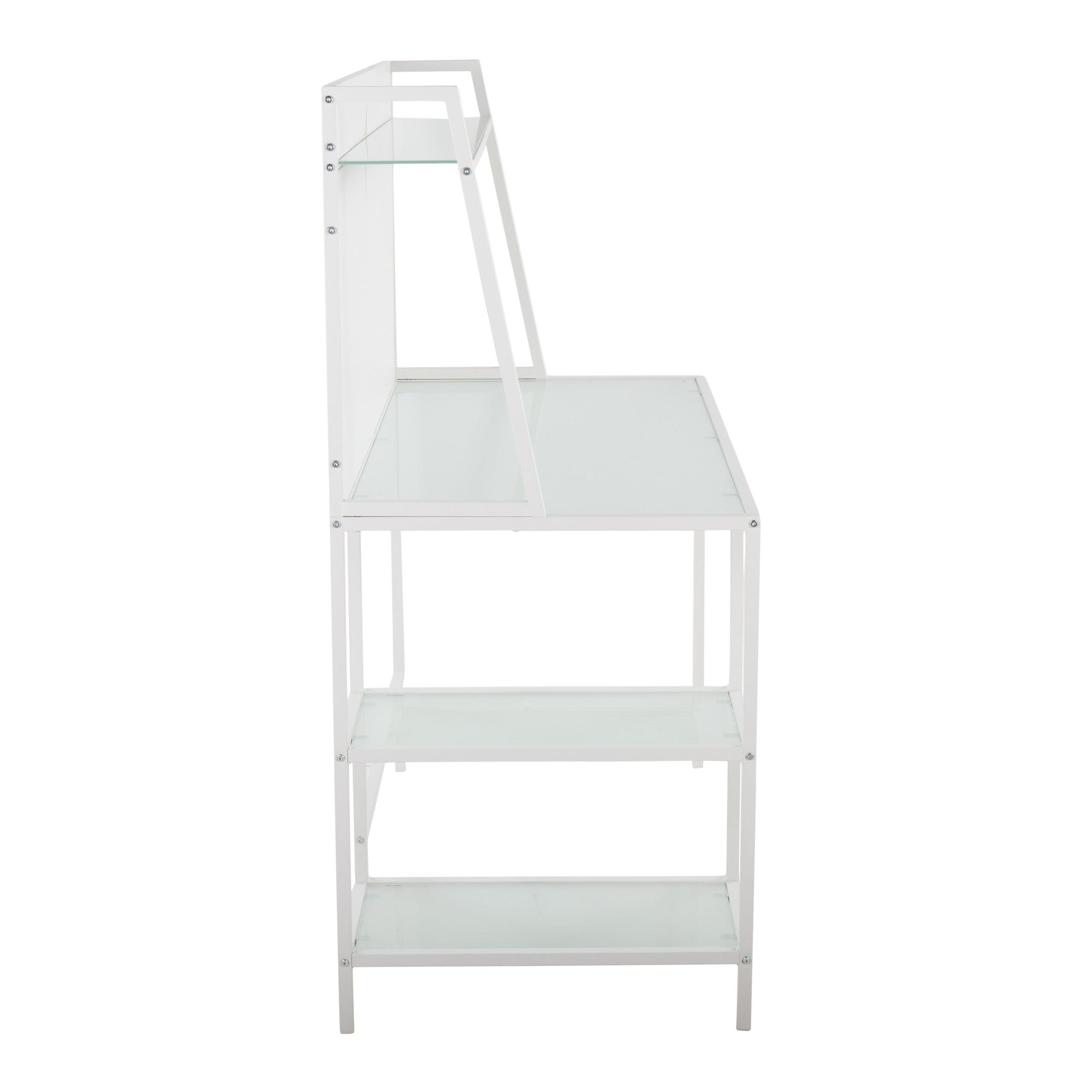 Geo Tier Desk - White Metal, Frosted Glass