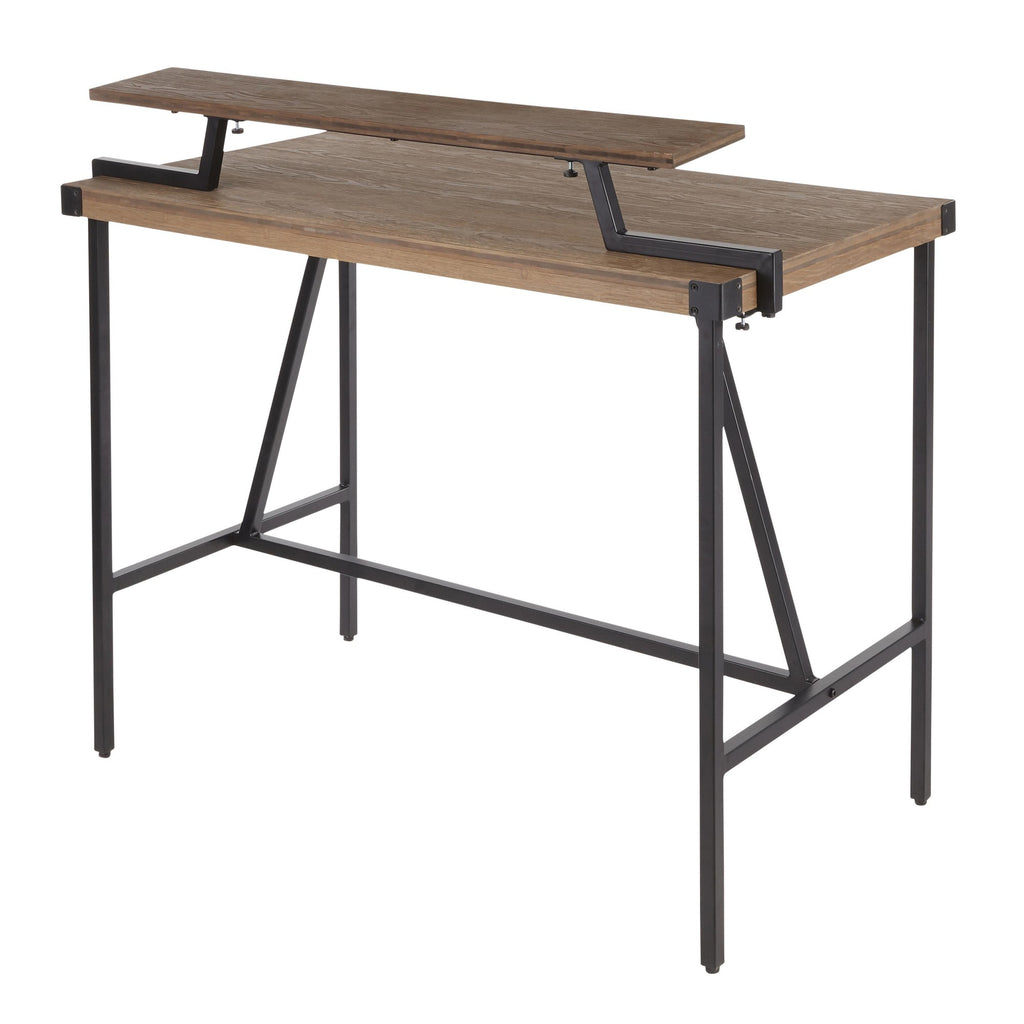 Gia Counter Table - Black Metal, Brown Bamboo
