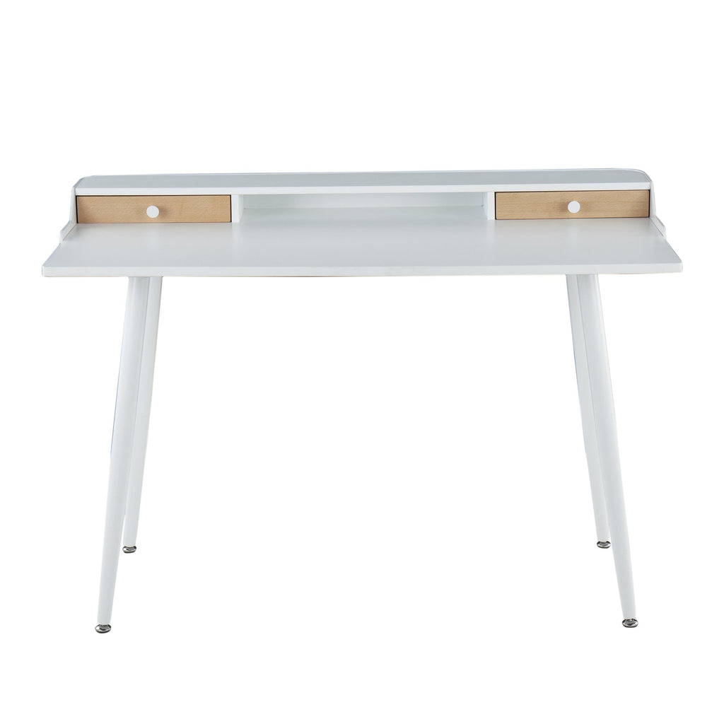 Harvey Desk - White Steel, White Wood, Natural Wood