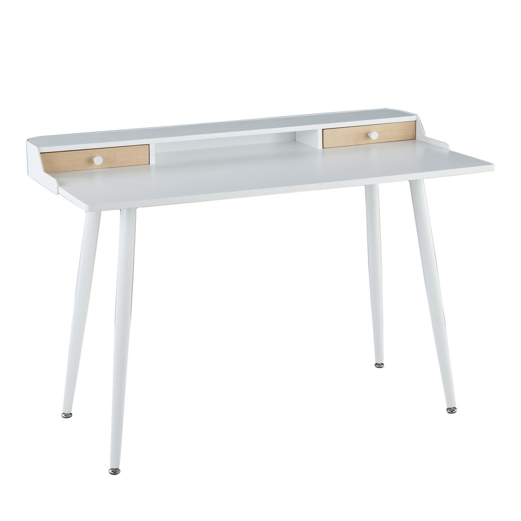 Harvey Desk - White Steel, White Wood, Natural Wood