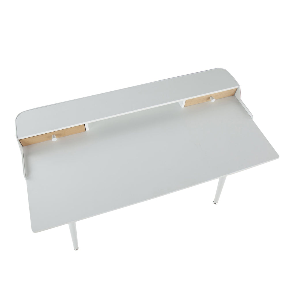 Harvey Desk - White Steel, White Wood, Natural Wood