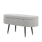 Harvey Storage Bench - Black Metal, Light Grey Fabric, Gold Accent