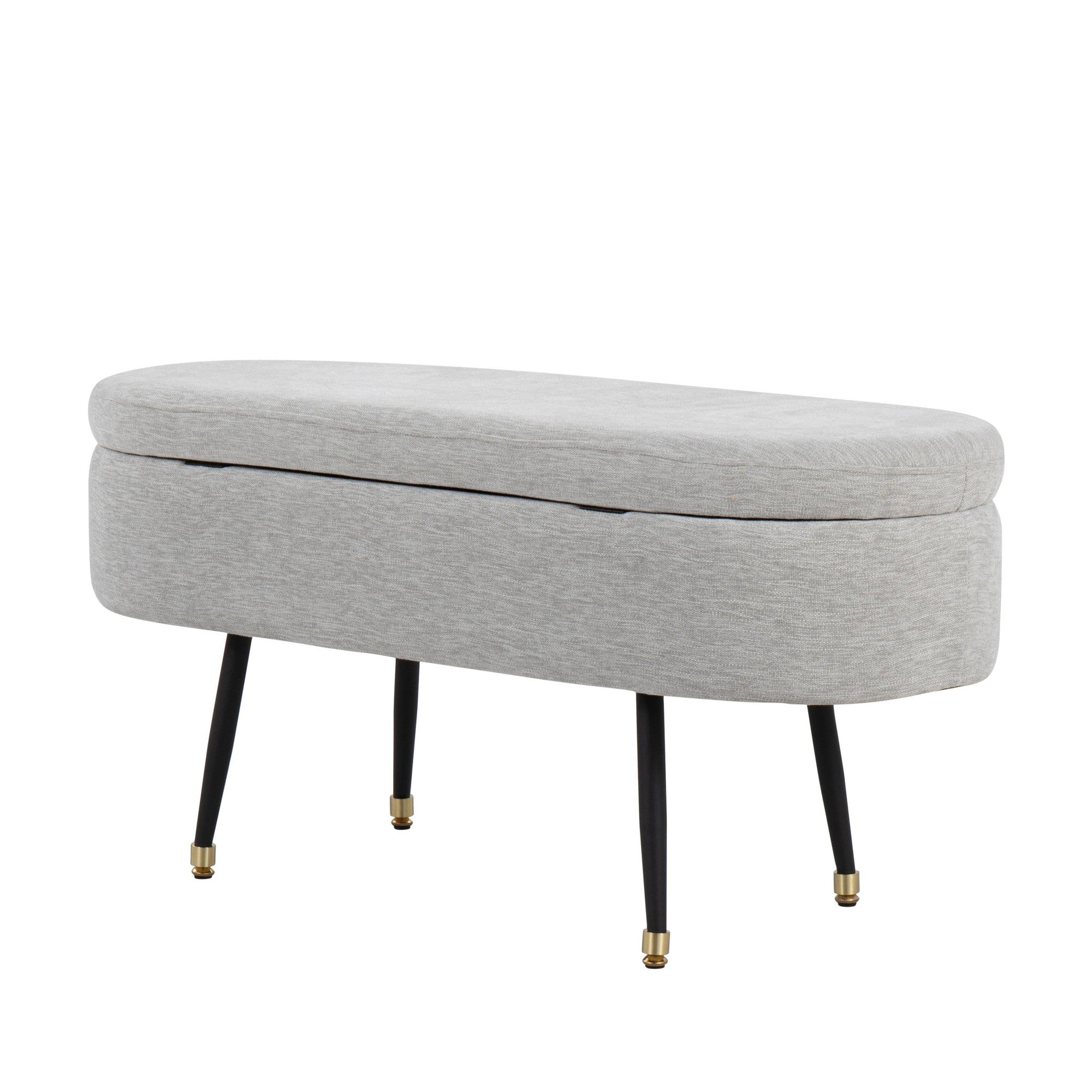 Harvey Storage Bench - Black Metal, Light Grey Fabric, Gold Accent