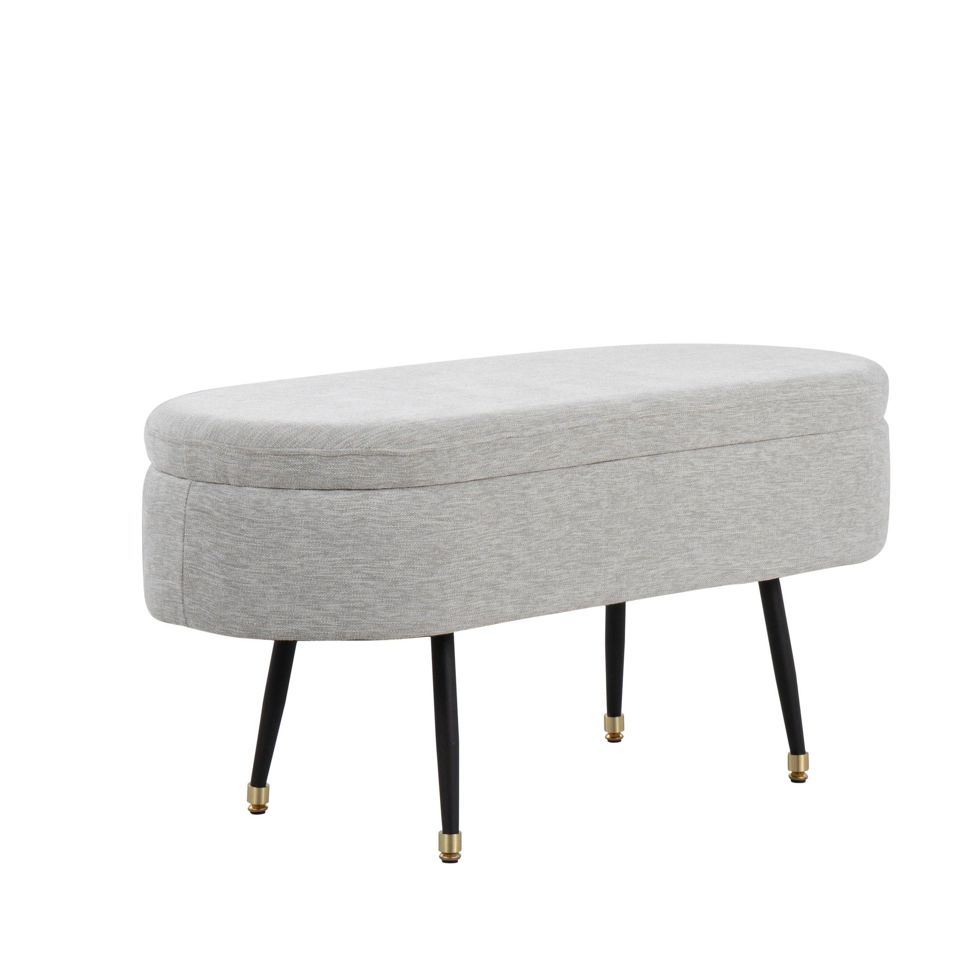 Harvey Storage Bench - Black Metal, Light Grey Fabric, Gold Accent