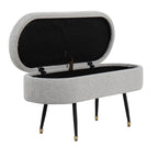 Harvey Storage Bench - Black Metal, Light Grey Fabric, Gold Accent