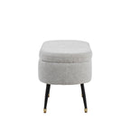 Harvey Storage Bench - Black Metal, Light Grey Fabric, Gold Accent