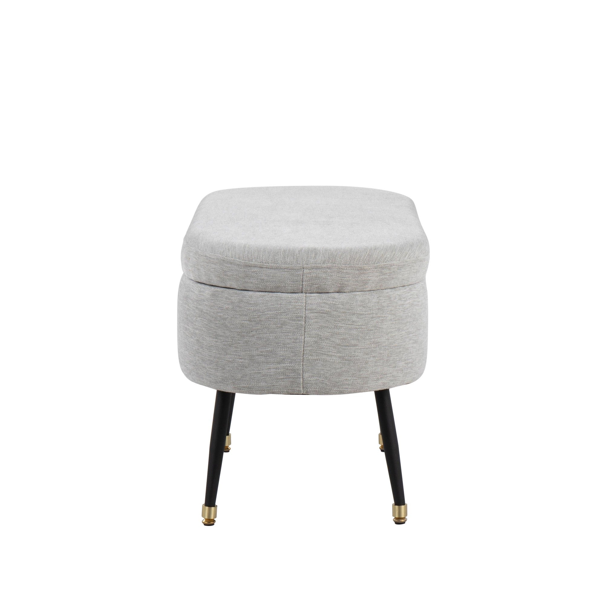 Harvey Storage Bench - Black Metal, Light Grey Fabric, Gold Accent