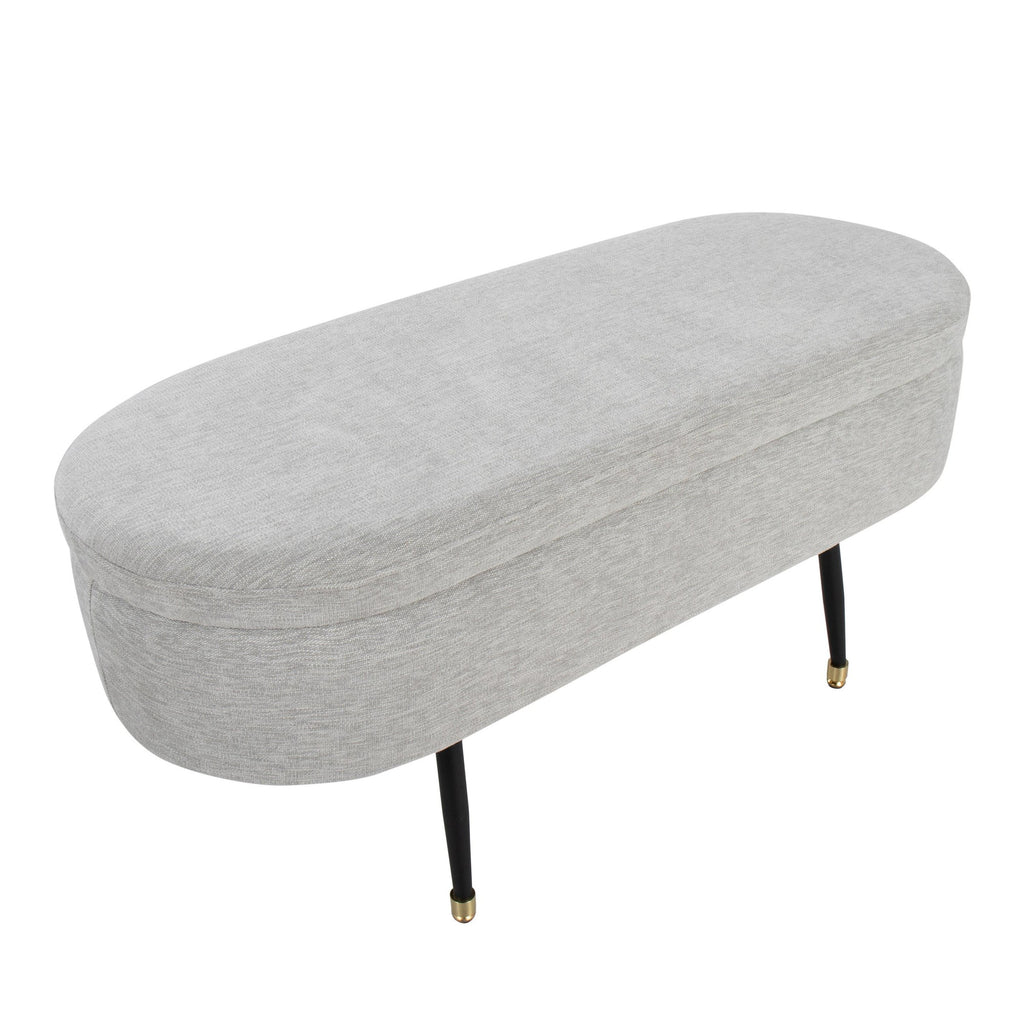 Harvey Storage Bench - Black Metal, Light Grey Fabric, Gold Accent