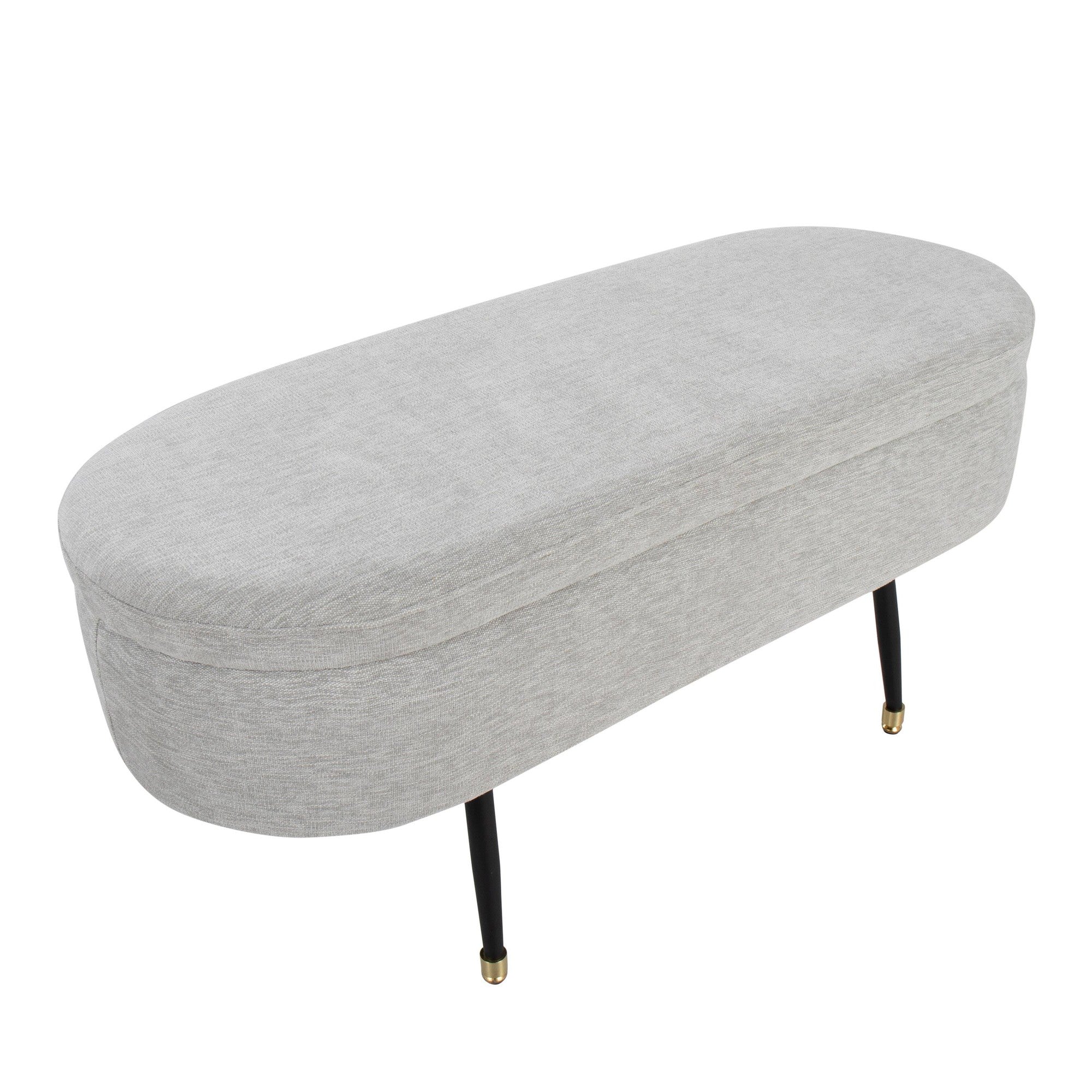 Harvey Storage Bench - Black Metal, Light Grey Fabric, Gold Accent