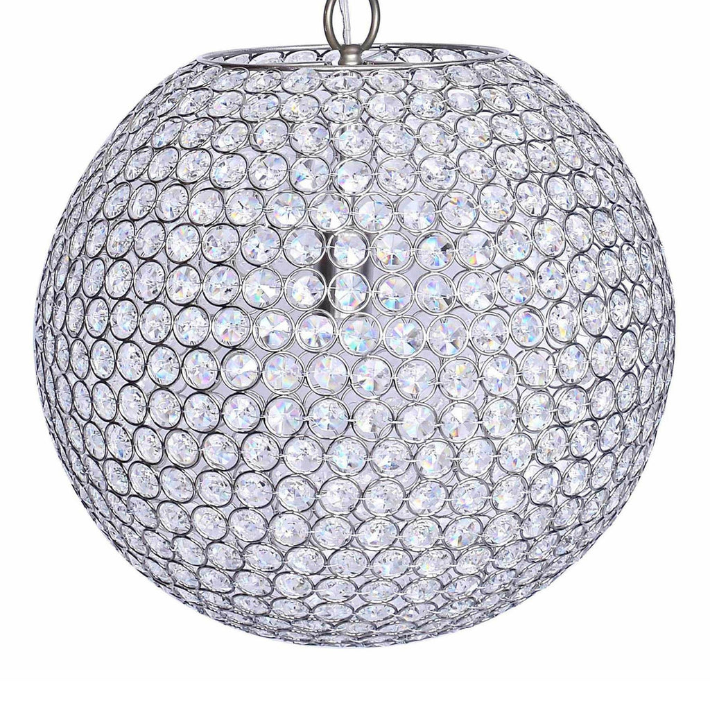 Crystal Globe 14.75" Metal Pendant Lamp - Chrome Metal, Clear Crystal