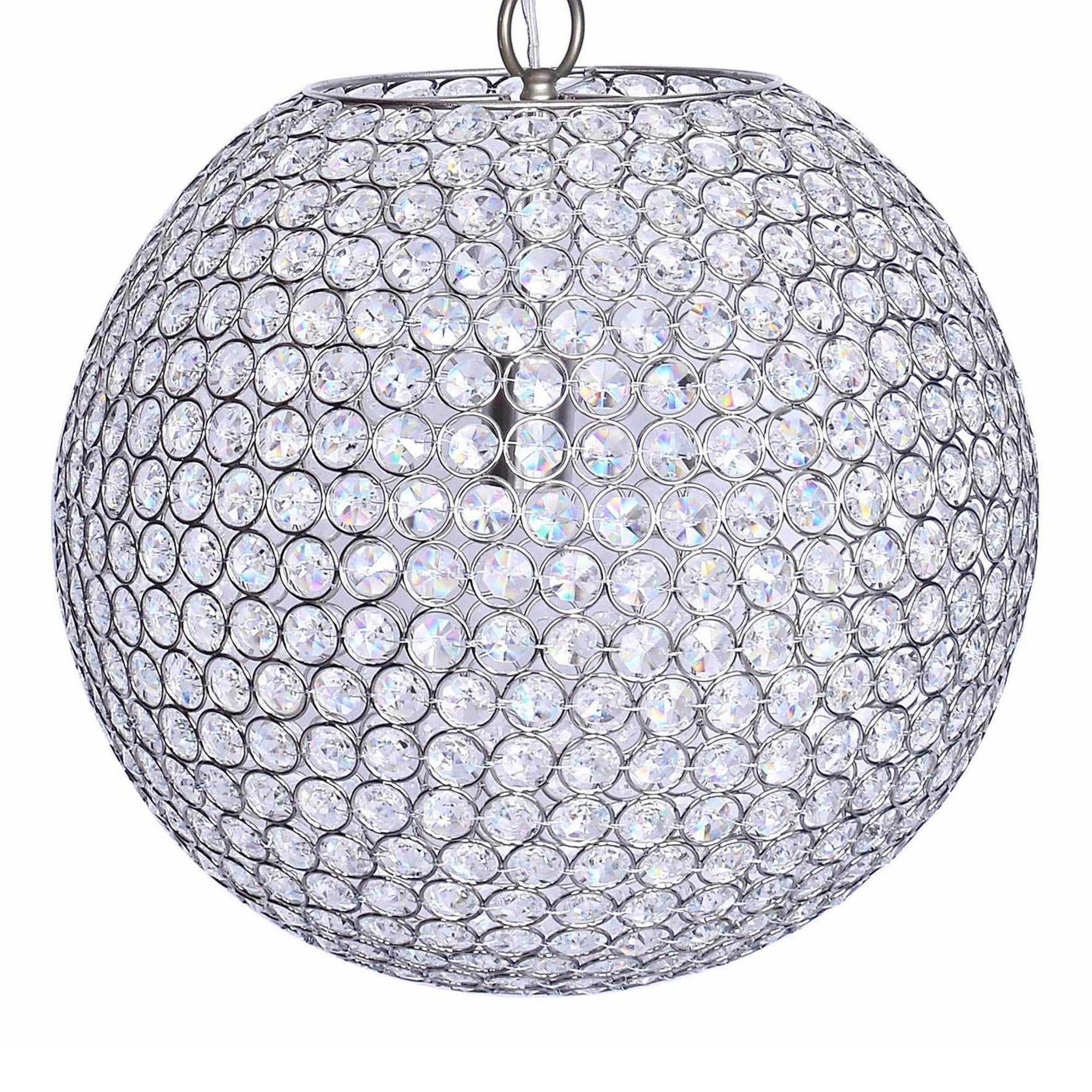 Crystal Globe 14.75" Metal Pendant Lamp - Chrome Metal, Clear Crystal