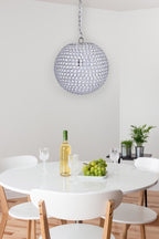 Crystal Globe 14.75" Metal Pendant Lamp - Chrome Metal, Clear Crystal