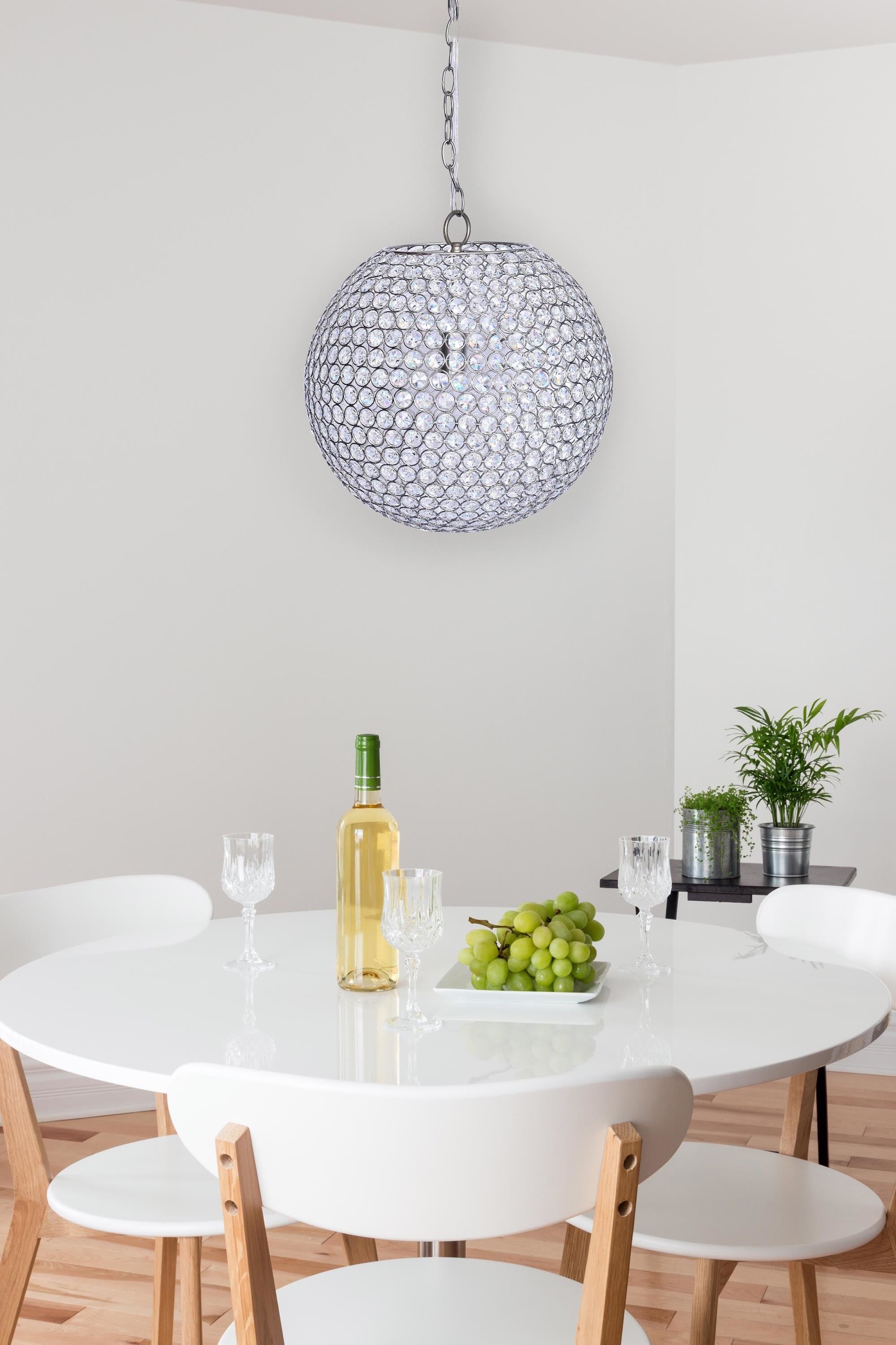 Crystal Globe 14.75" Metal Pendant Lamp - Chrome Metal, Clear Crystal