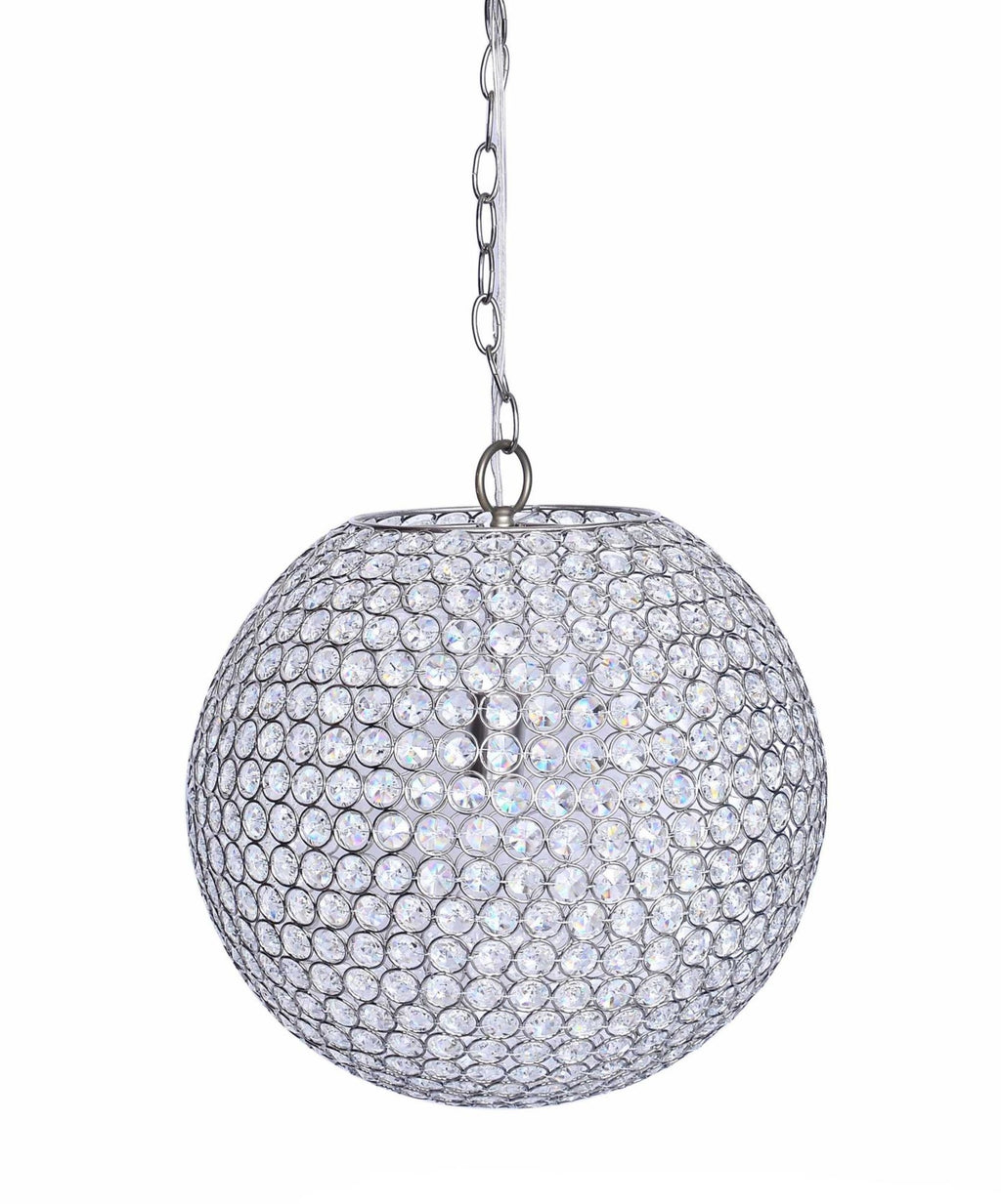 Crystal Globe 14.75" Metal Pendant Lamp - Chrome Metal, Clear Crystal