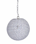 Crystal Globe 14.75" Metal Pendant Lamp - Chrome Metal, Clear Crystal