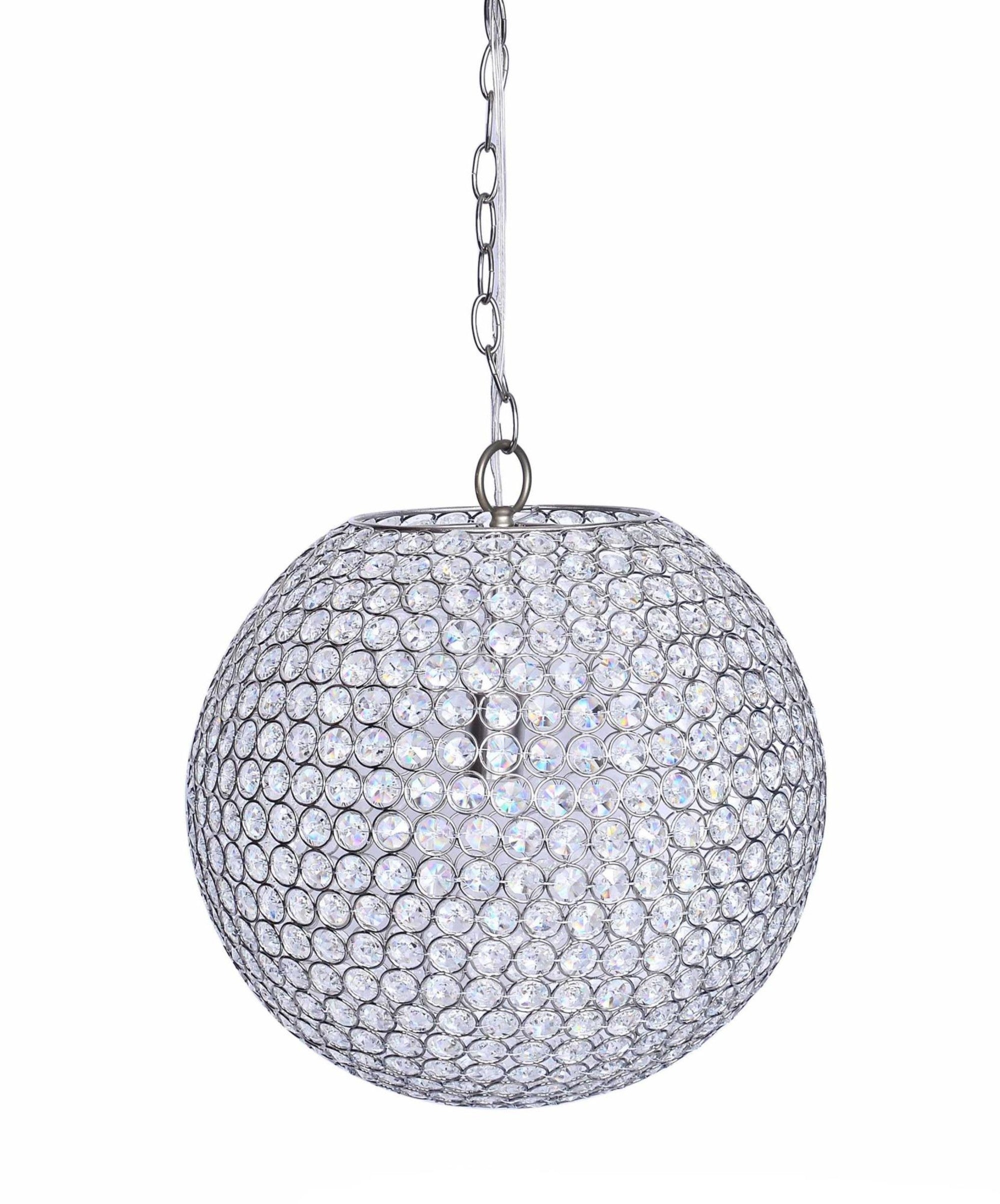 Crystal Globe 14.75" Metal Pendant Lamp - Chrome Metal, Clear Crystal