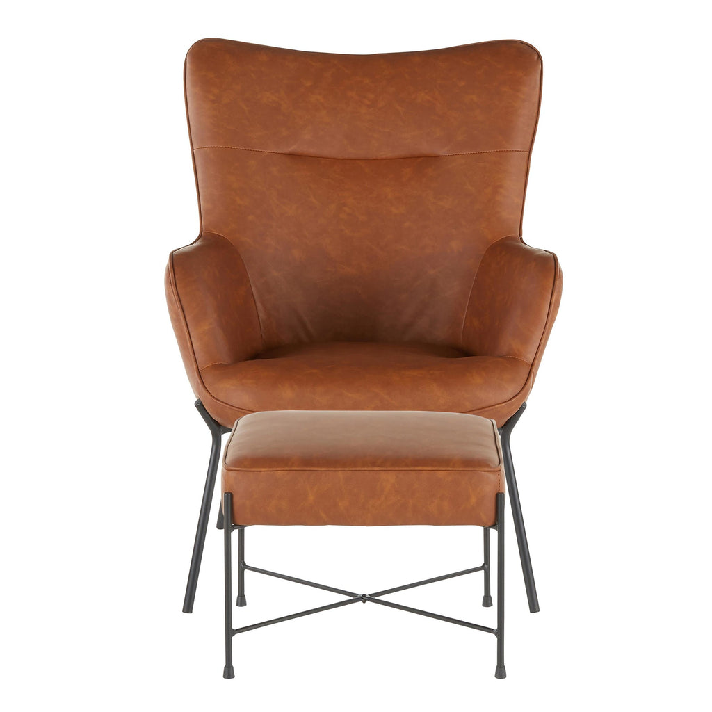Izzy Lounge Chair + Ottoman Set - Black Metal, Camel PU