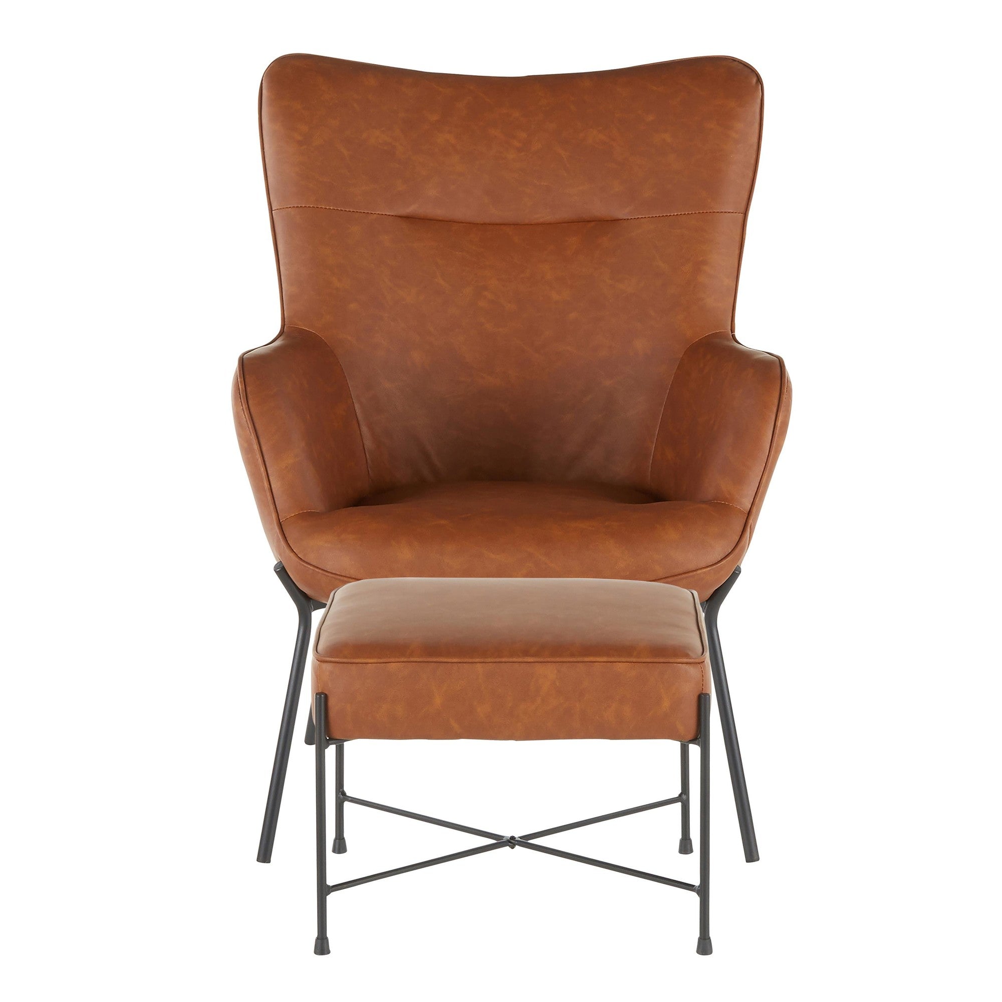 Izzy Lounge Chair + Ottoman Set - Black Metal, Camel PU