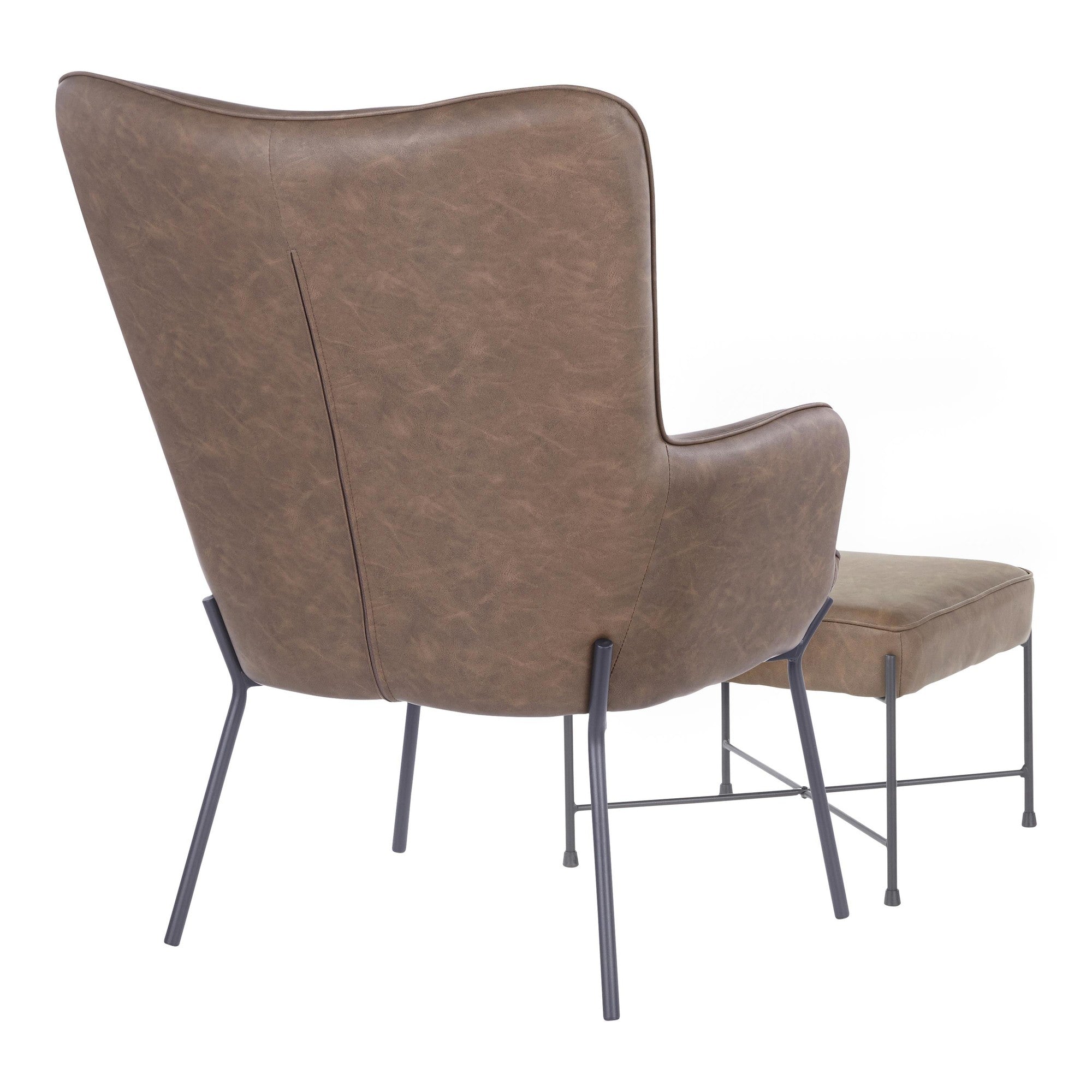 Izzy Lounge Chair + Ottoman Set - Black Metal, Espresso PU