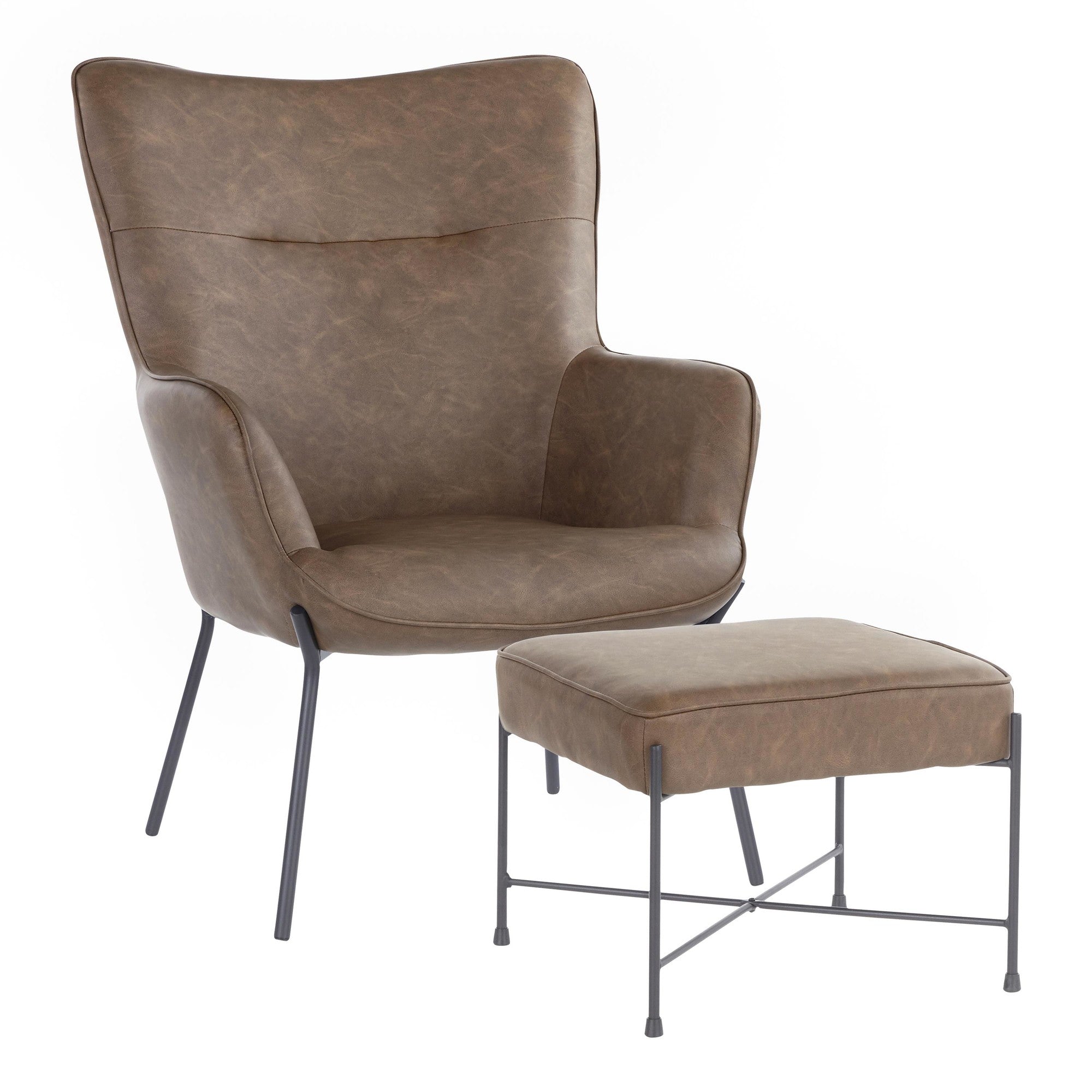 Izzy Lounge Chair + Ottoman Set - Black Metal, Espresso PU