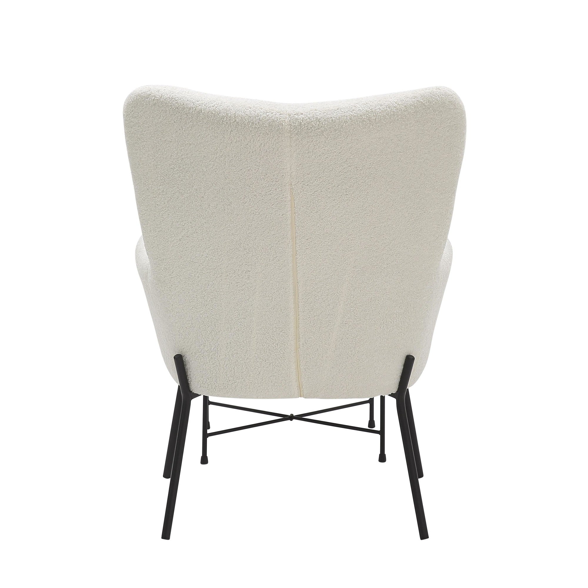 Izzy Lounge Chair + Ottoman Set - Black Metal, White Sherpa