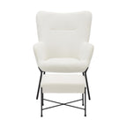 Izzy Lounge Chair + Ottoman Set - Black Metal, White Sherpa