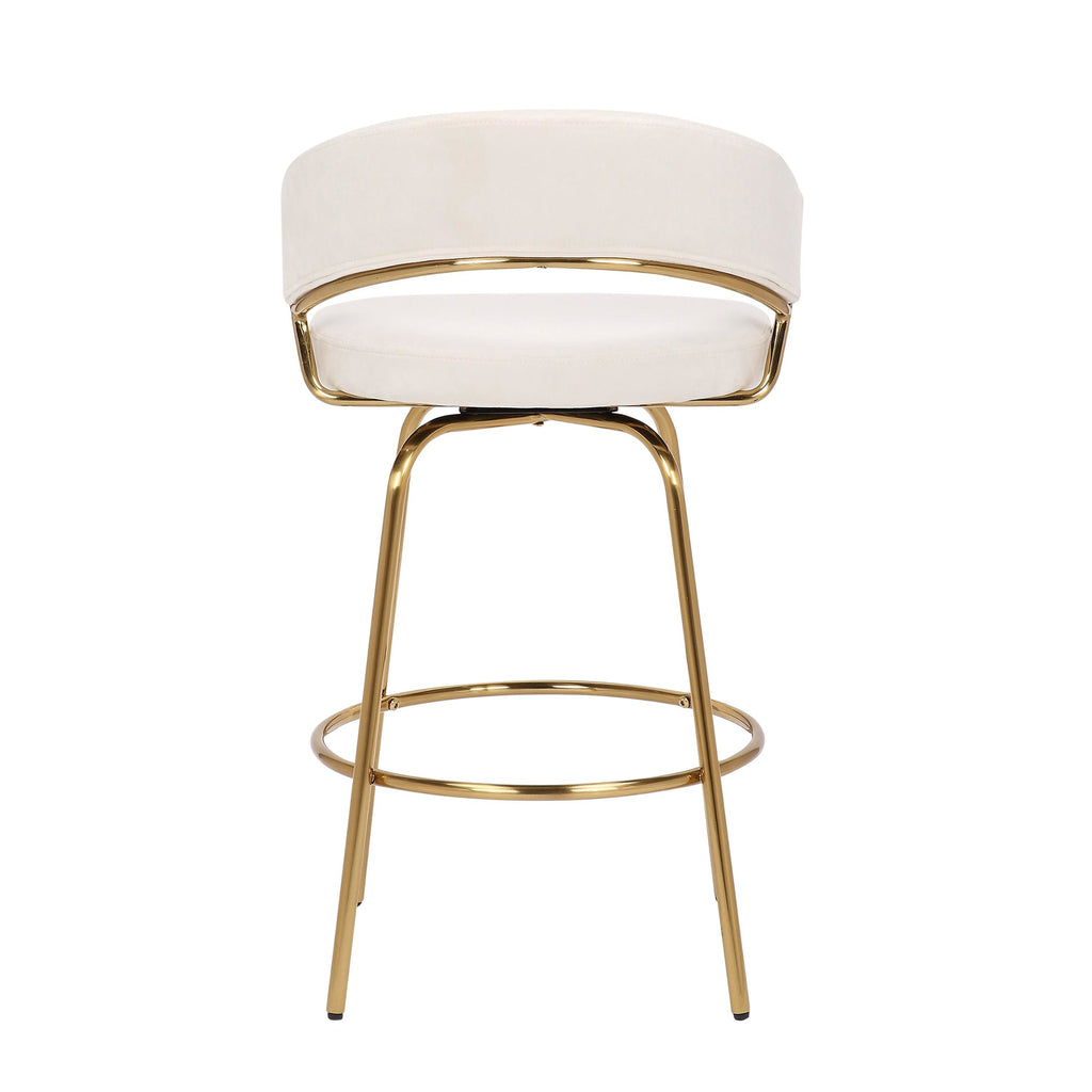 Jie 26" Fixed-Height Counter Stool - Set of 2 - Gold Metal, Cream Velvet