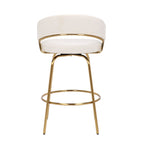 Jie 26" Fixed-Height Counter Stool - Set of 2 - Gold Metal, Cream Velvet