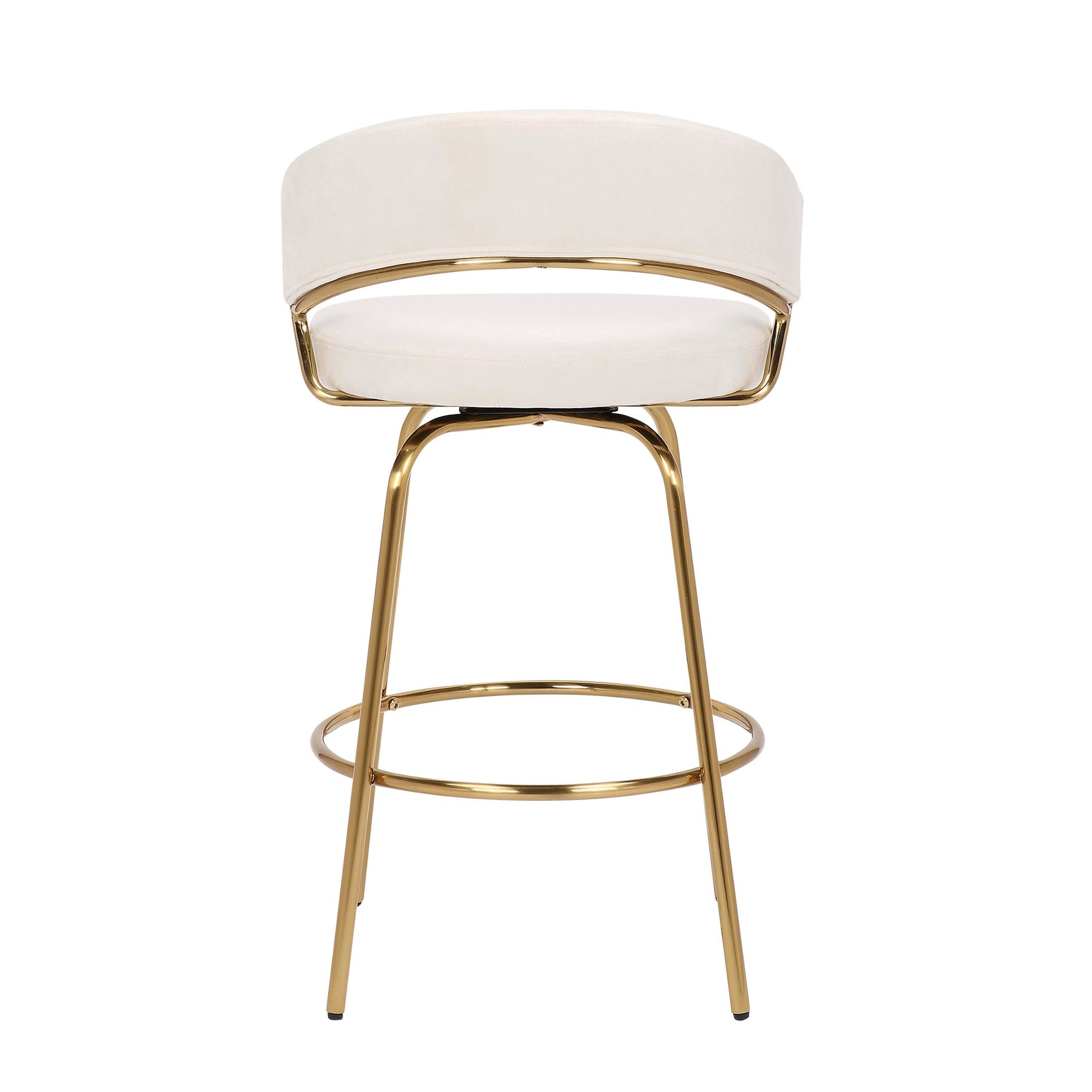 Jie 26" Fixed-Height Counter Stool - Set of 2 - Gold Metal, Cream Velvet