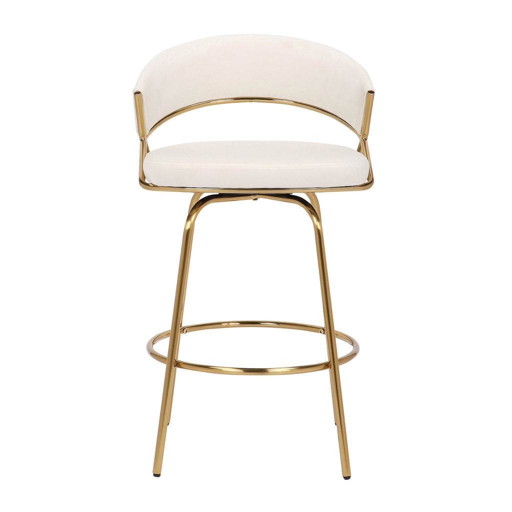 Jie 26" Fixed-Height Counter Stool - Set of 2 - Gold Metal, Cream Velvet