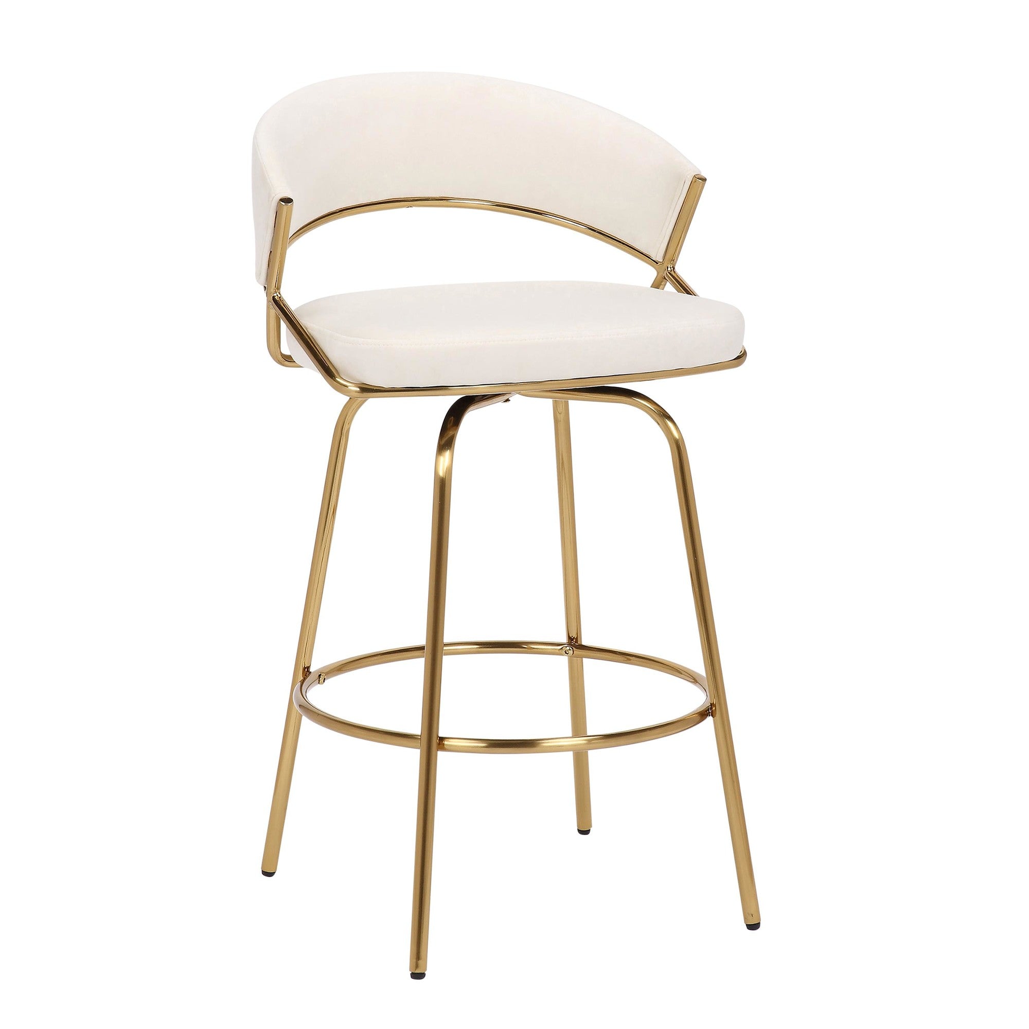 Jie 26" Fixed-Height Counter Stool - Set of 2 - Gold Metal, Cream Velvet