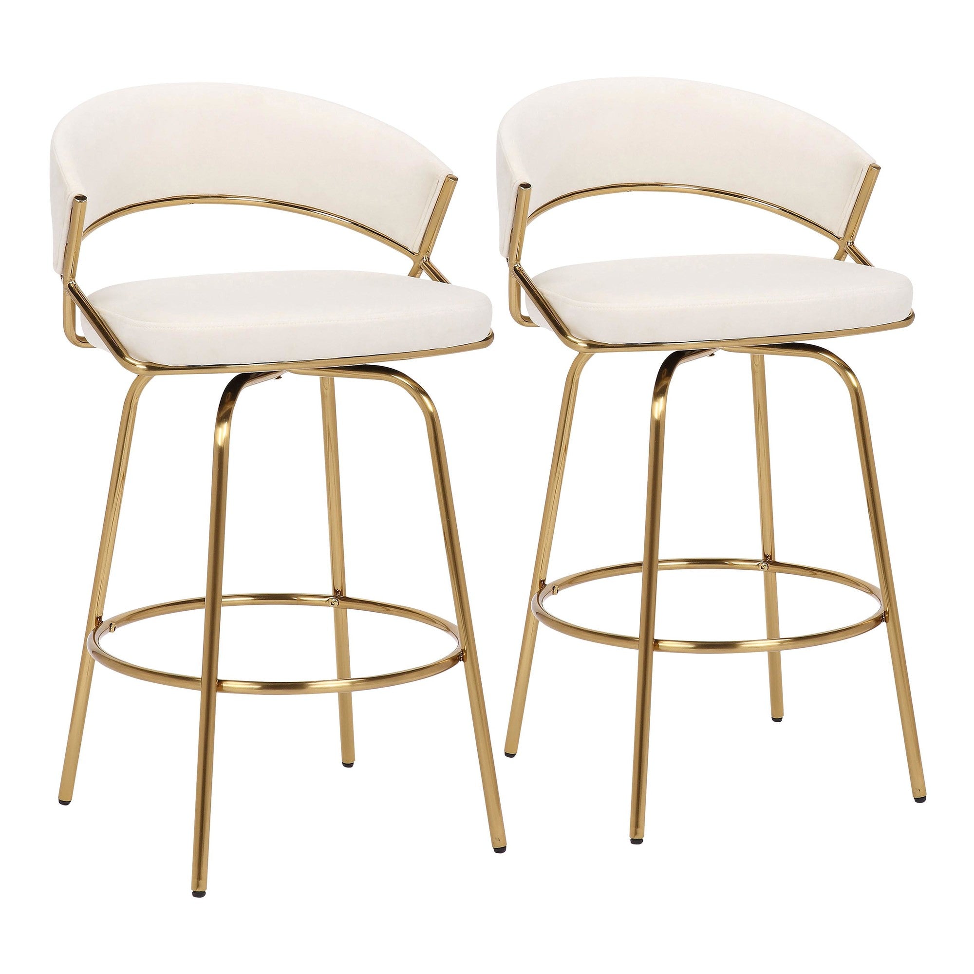 Jie 26" Fixed-Height Counter Stool - Set of 2 - Gold Metal, Cream Velvet