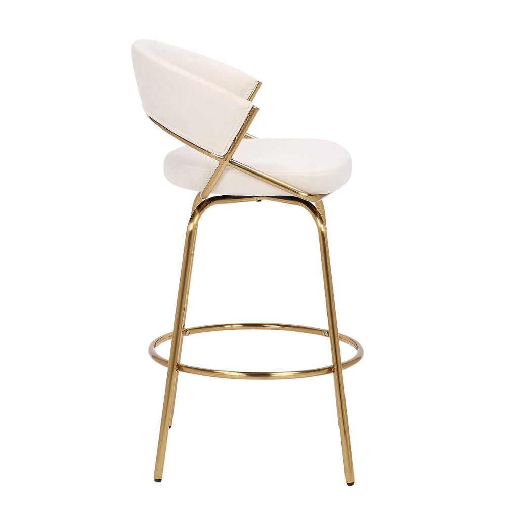 Jie 26" Fixed-Height Counter Stool - Set of 2 - Gold Metal, Cream Velvet