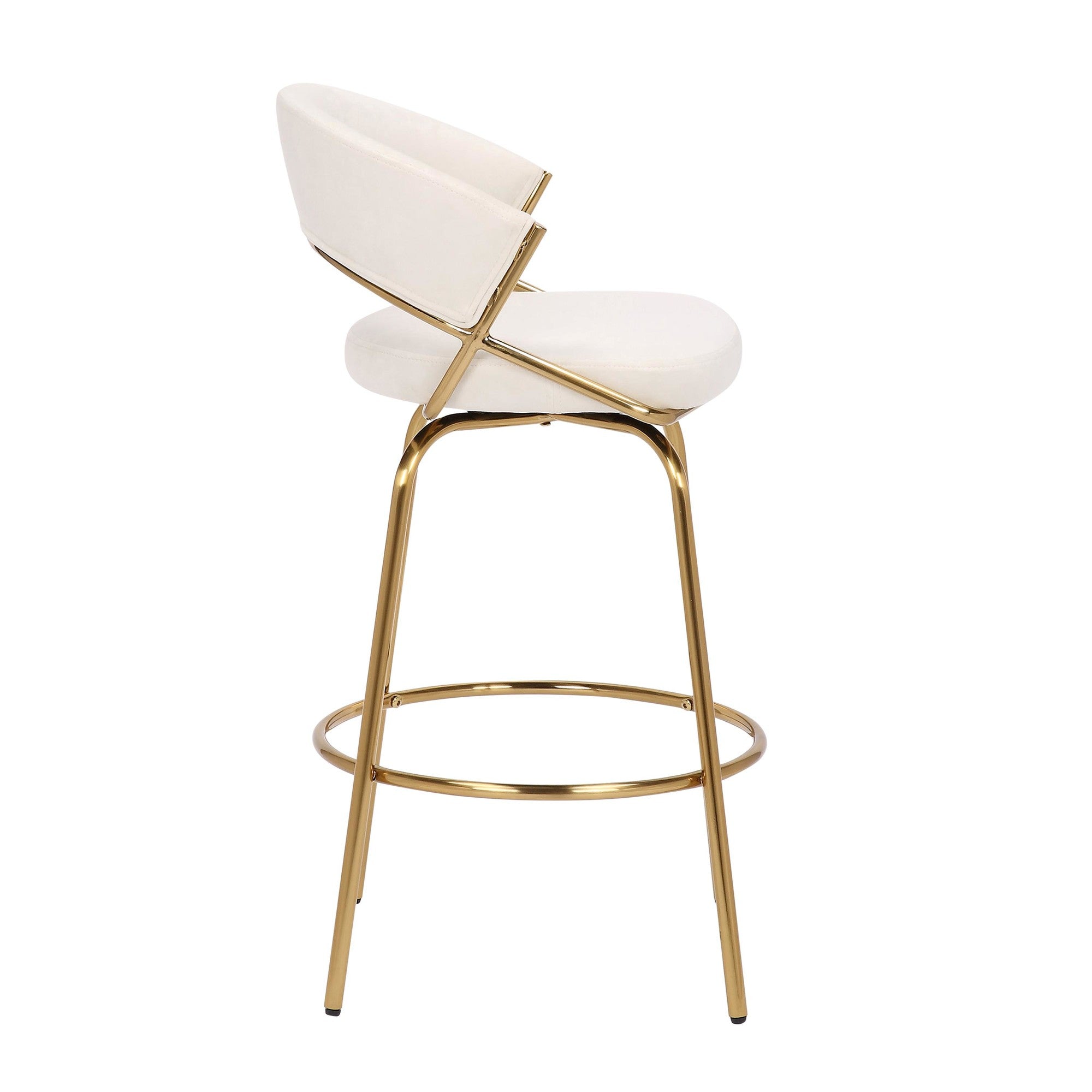 Jie 26" Fixed-Height Counter Stool - Set of 2 - Gold Metal, Cream Velvet